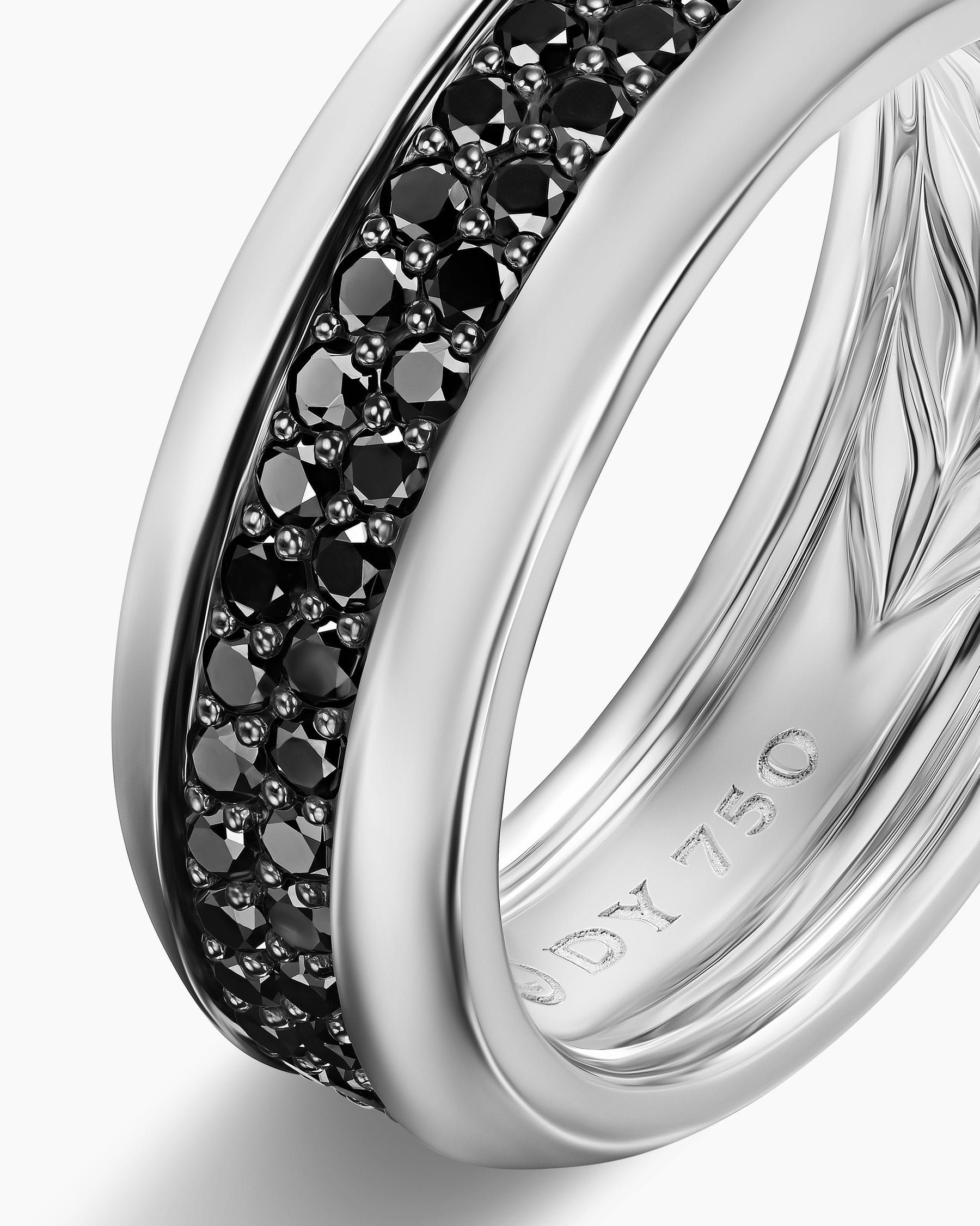 Beveled Two Row Band Ring in 18K White Gold with Black Diamonds, 8mm - Image 6