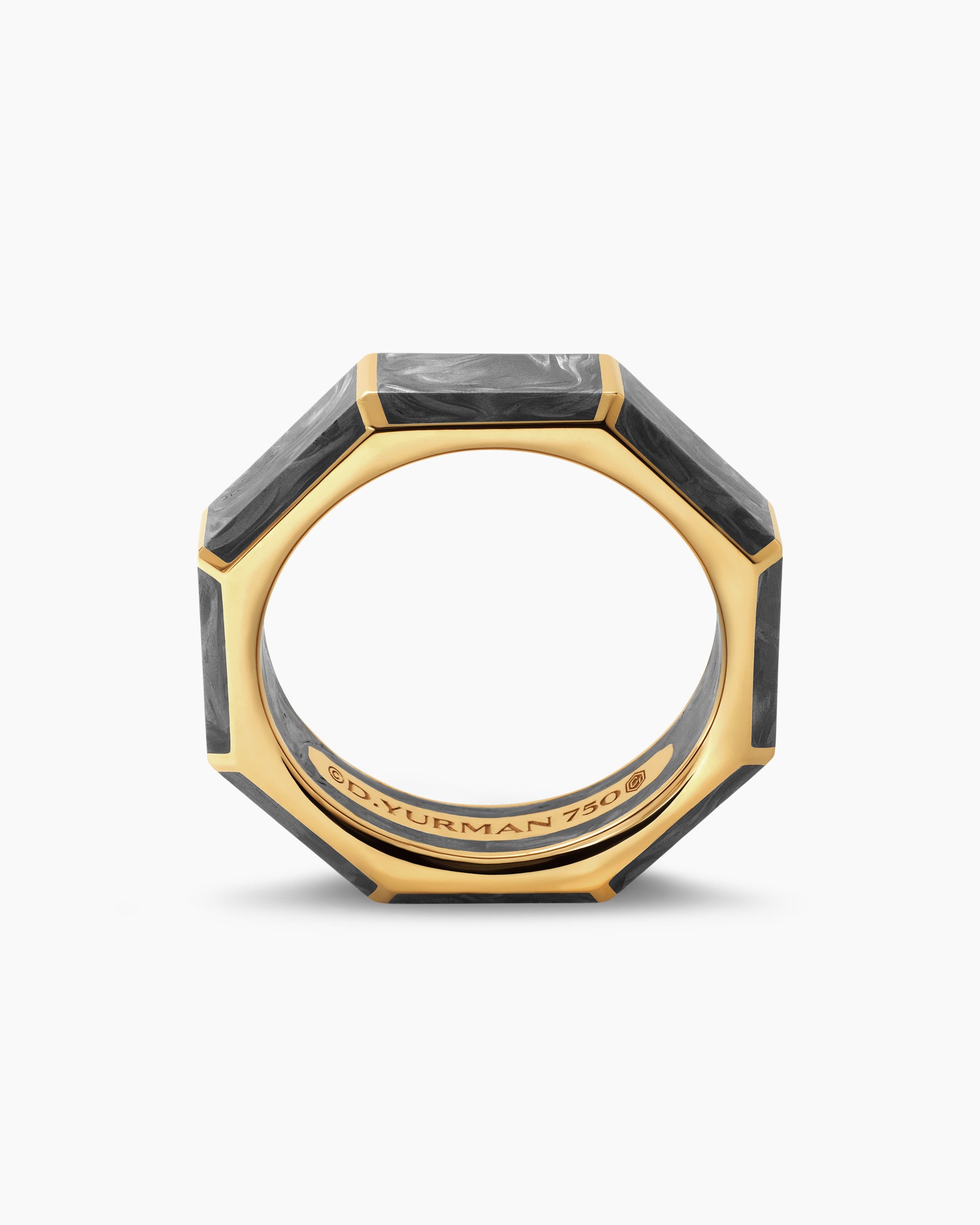Forged Carbon Faceted Band Ring in 18K Yellow Gold, 6mm - Image 5