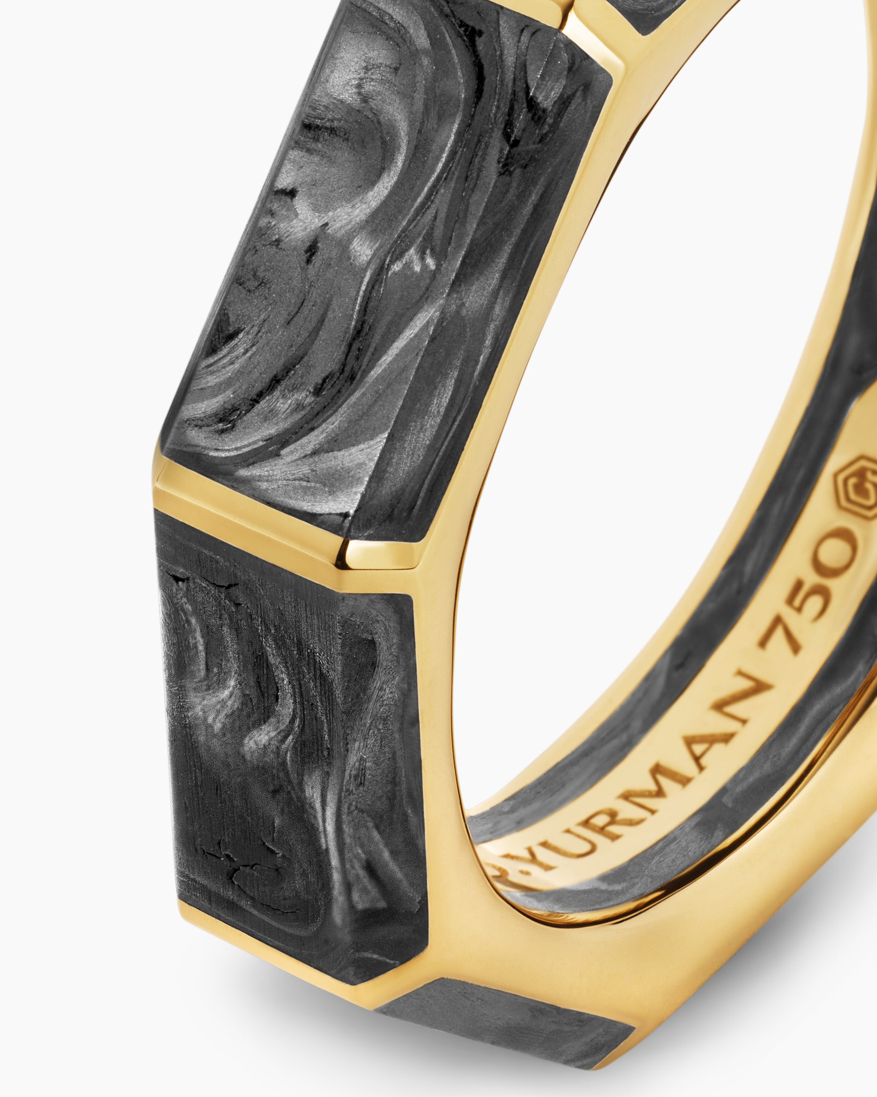 Forged Carbon Faceted Band Ring in 18K Yellow Gold, 6mm - Image 6