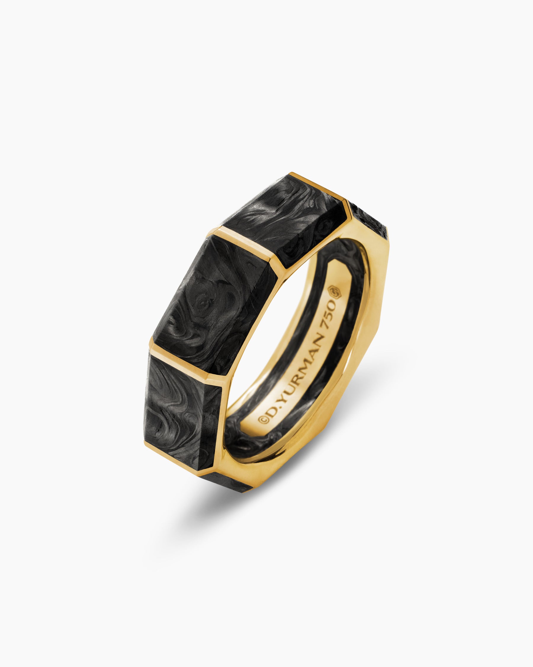 Forged Carbon Faceted Band Ring in 18K Yellow Gold, 8mm - Image 3