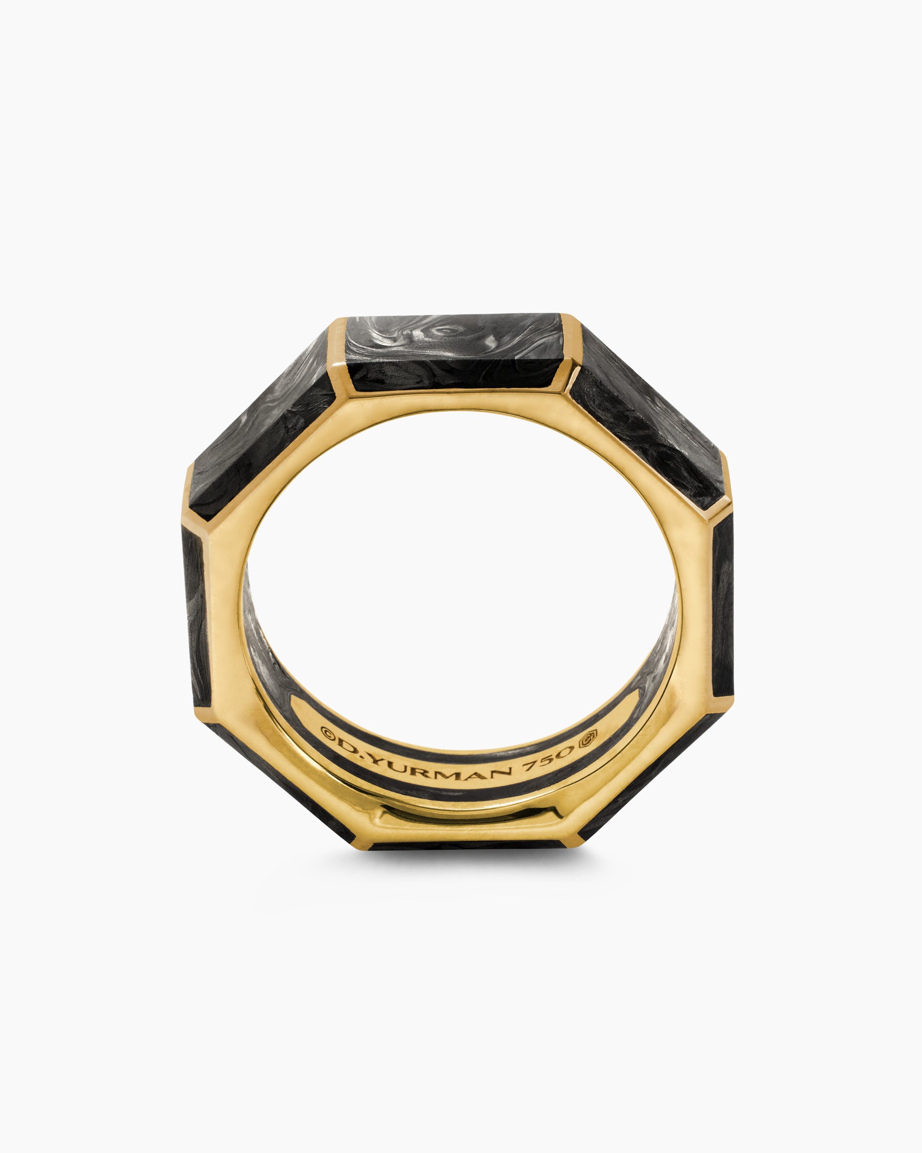 Forged Carbon Faceted Band Ring in 18K Yellow Gold, 8mm - Image 5