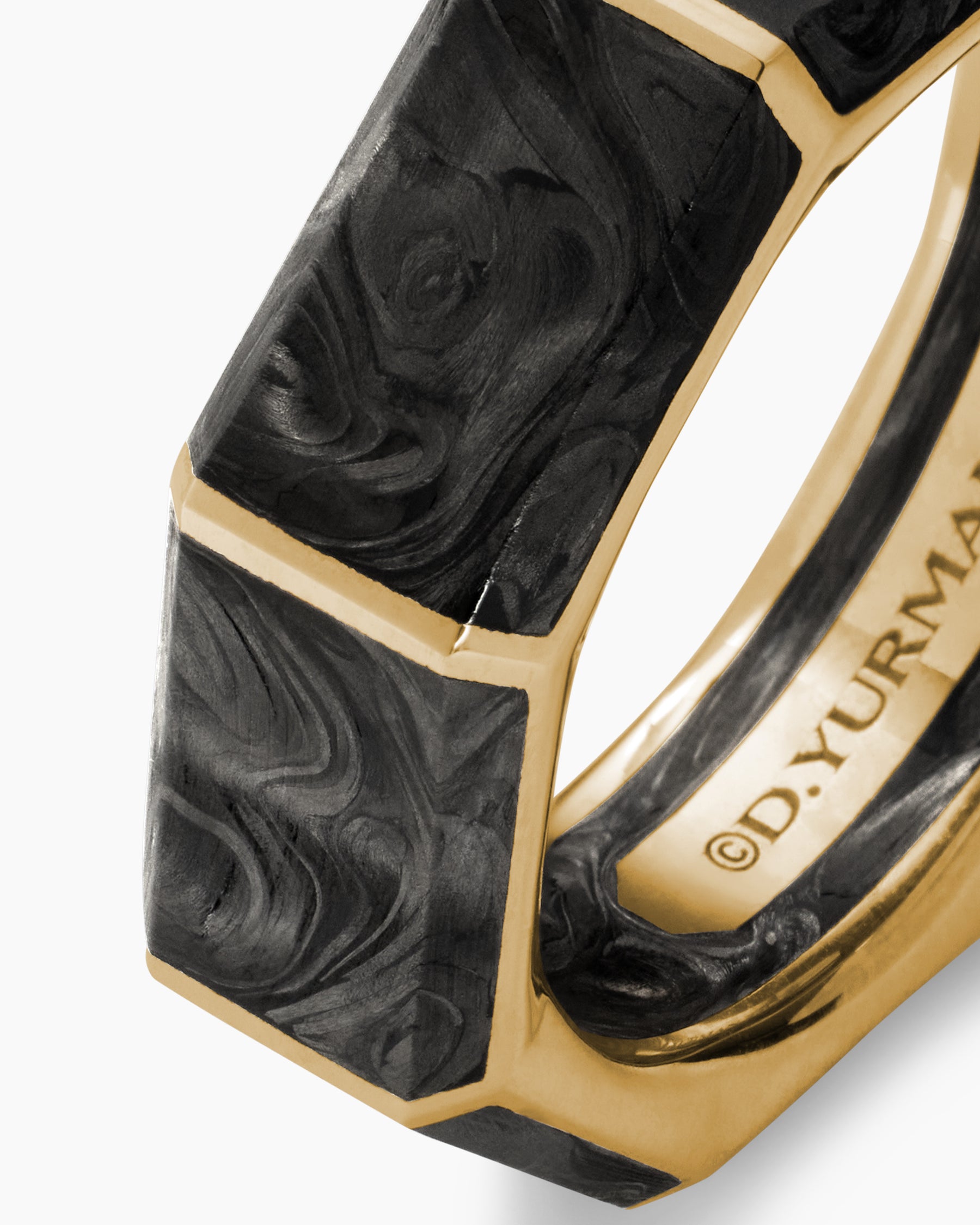 Forged Carbon Faceted Band Ring in 18K Yellow Gold, 8mm - Image 6