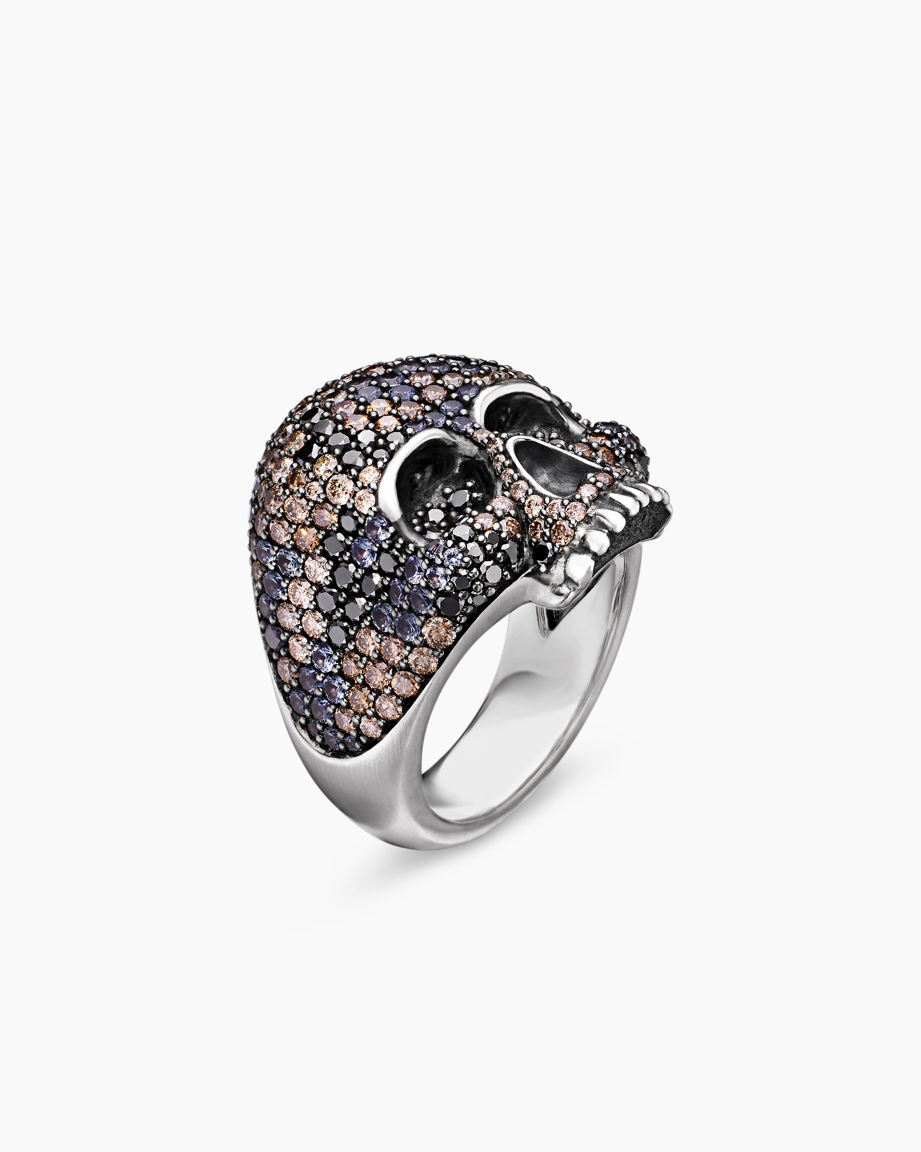 Memento Mori Skull Ring in Sterling Silver with Black Diamonds and Cognac Diamonds, 26mm - Image 3