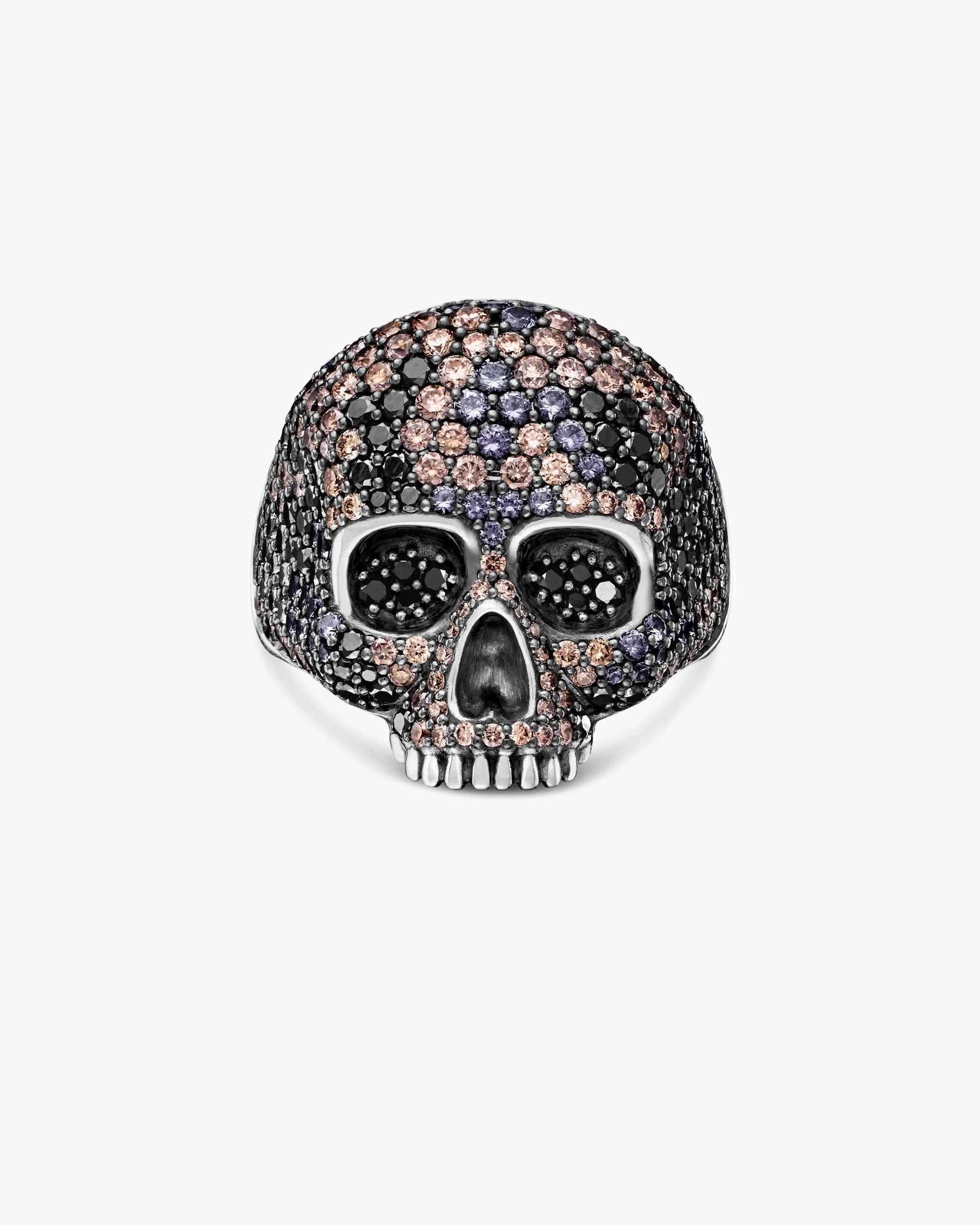 Memento Mori Skull Ring in Sterling Silver with Black Diamonds and Cognac Diamonds, 26mm - Image 4