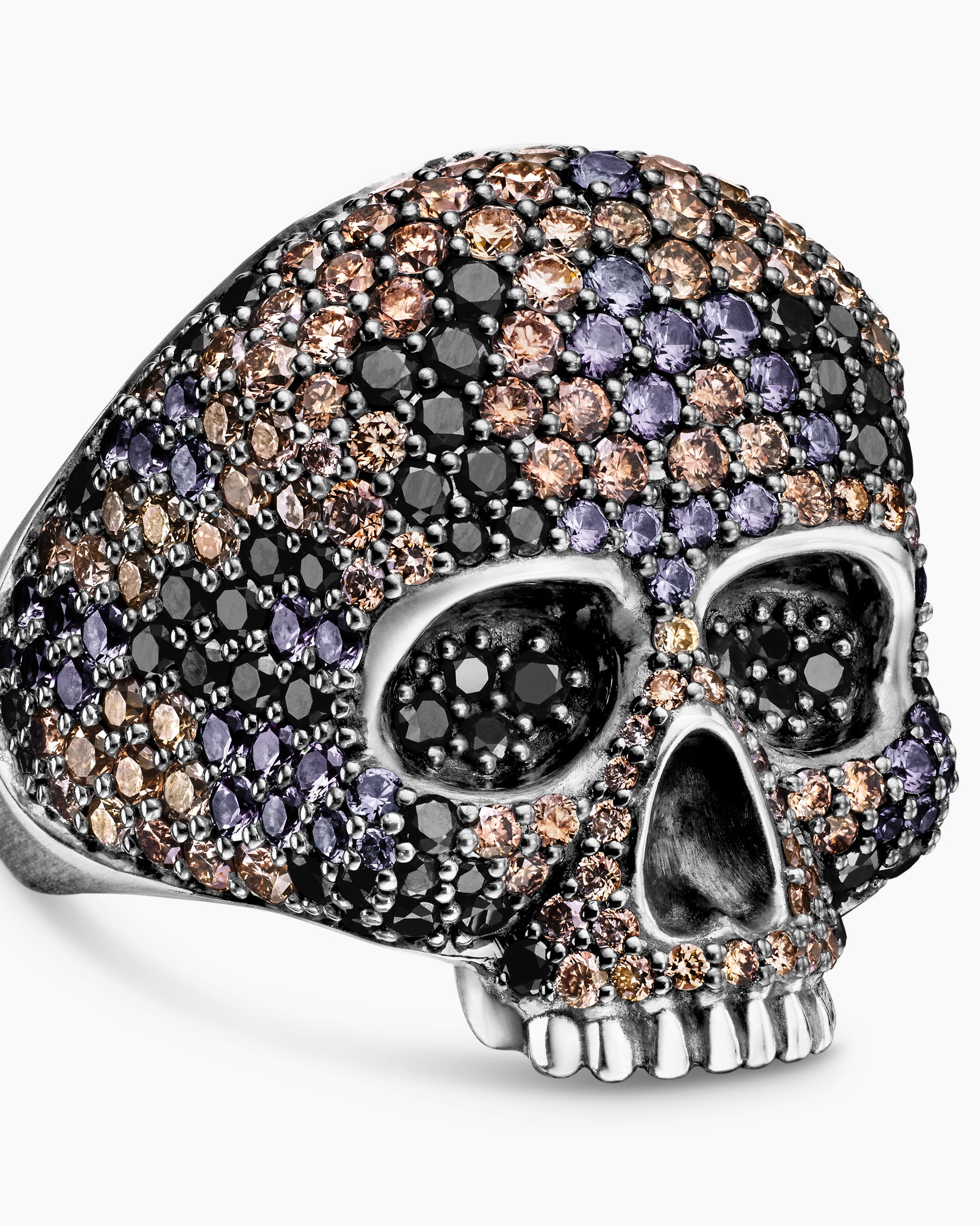 Memento Mori Skull Ring in Sterling Silver with Black Diamonds and Cognac Diamonds, 26mm - Image 5
