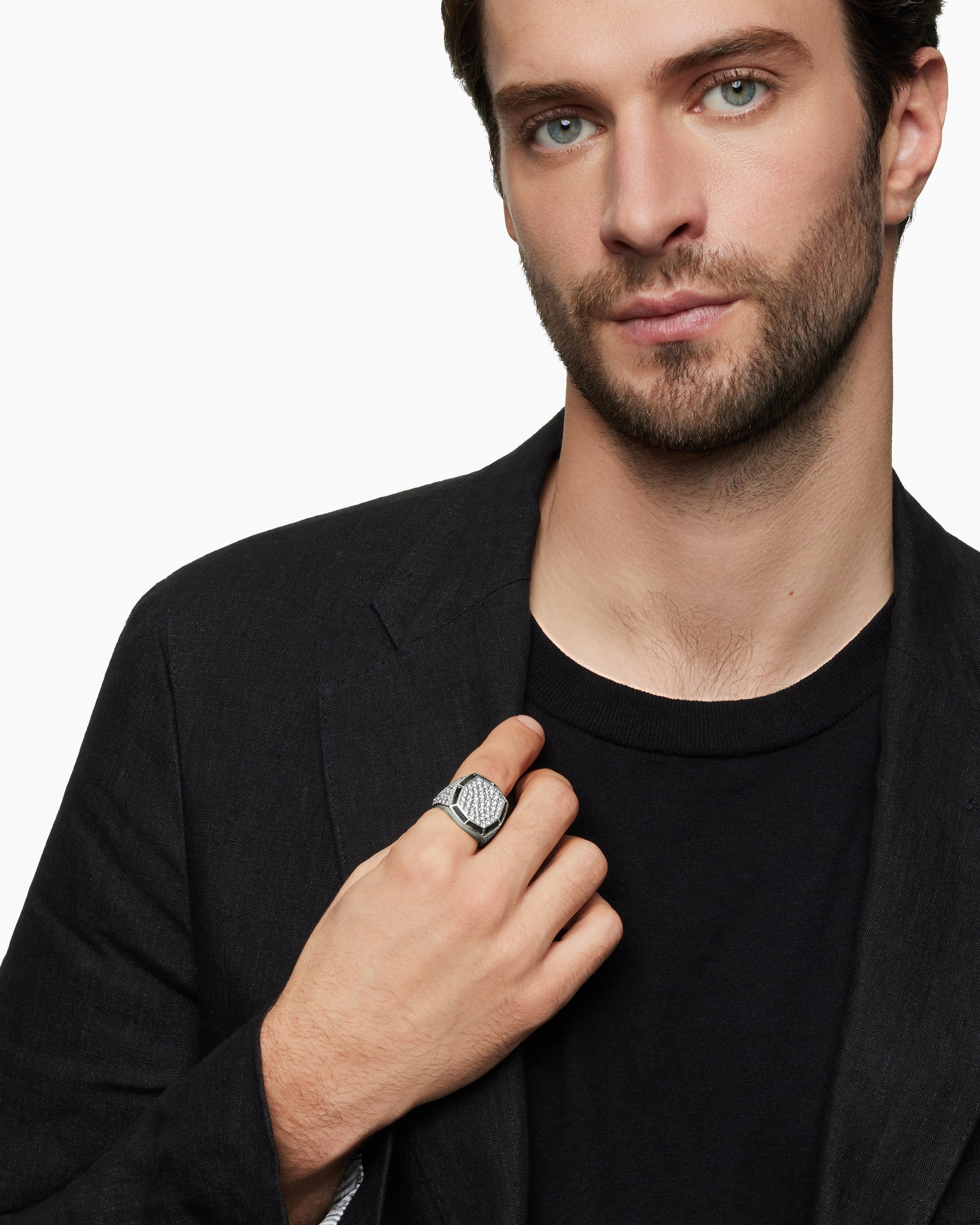 Alternative view of Streamline Bold Signet Ring in Sterling Silver with Diamonds, 23.4mm