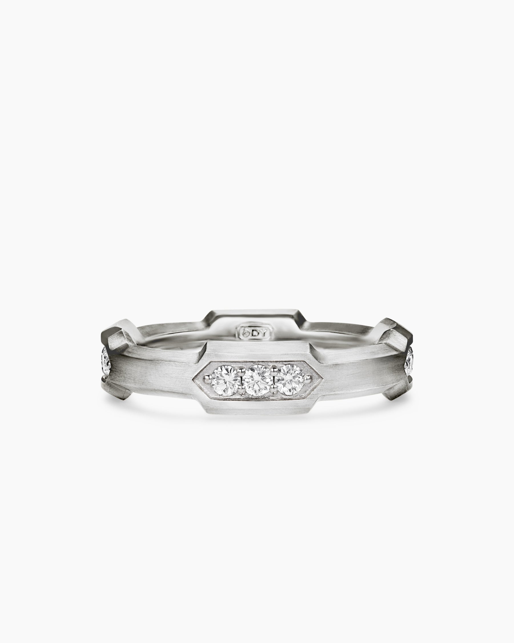 Faceted Station Band Ring in Sterling Silver with Diamonds, 6mm