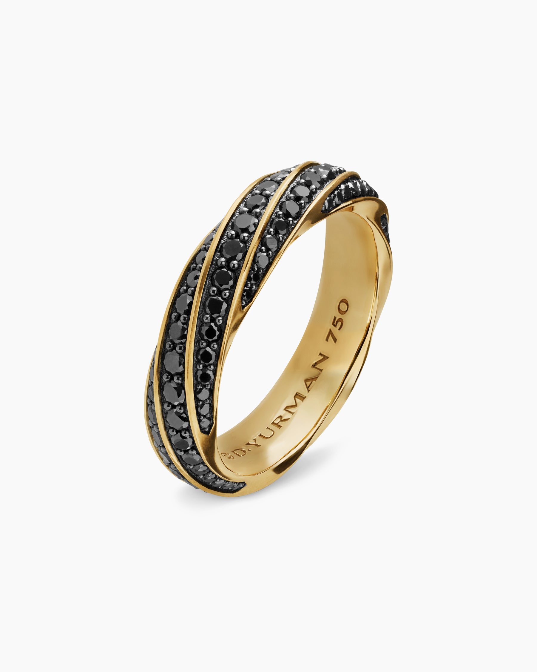 Cable Edge Band Ring in 18K Yellow Gold with Black Diamonds, 6mm - Image 3