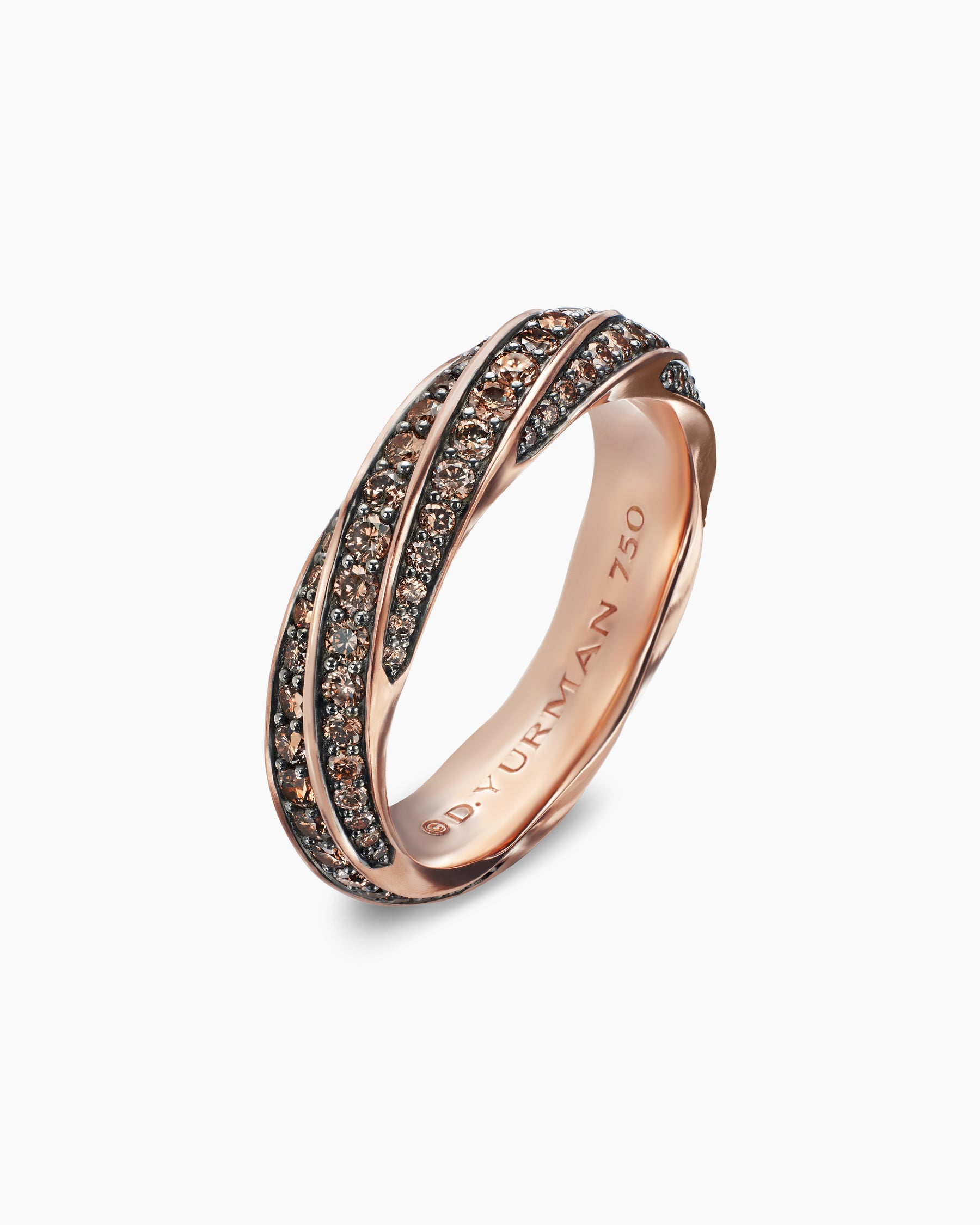 Cable Edge Band Ring in 18K Rose Gold with Cognac Diamonds, 6mm - Image 3