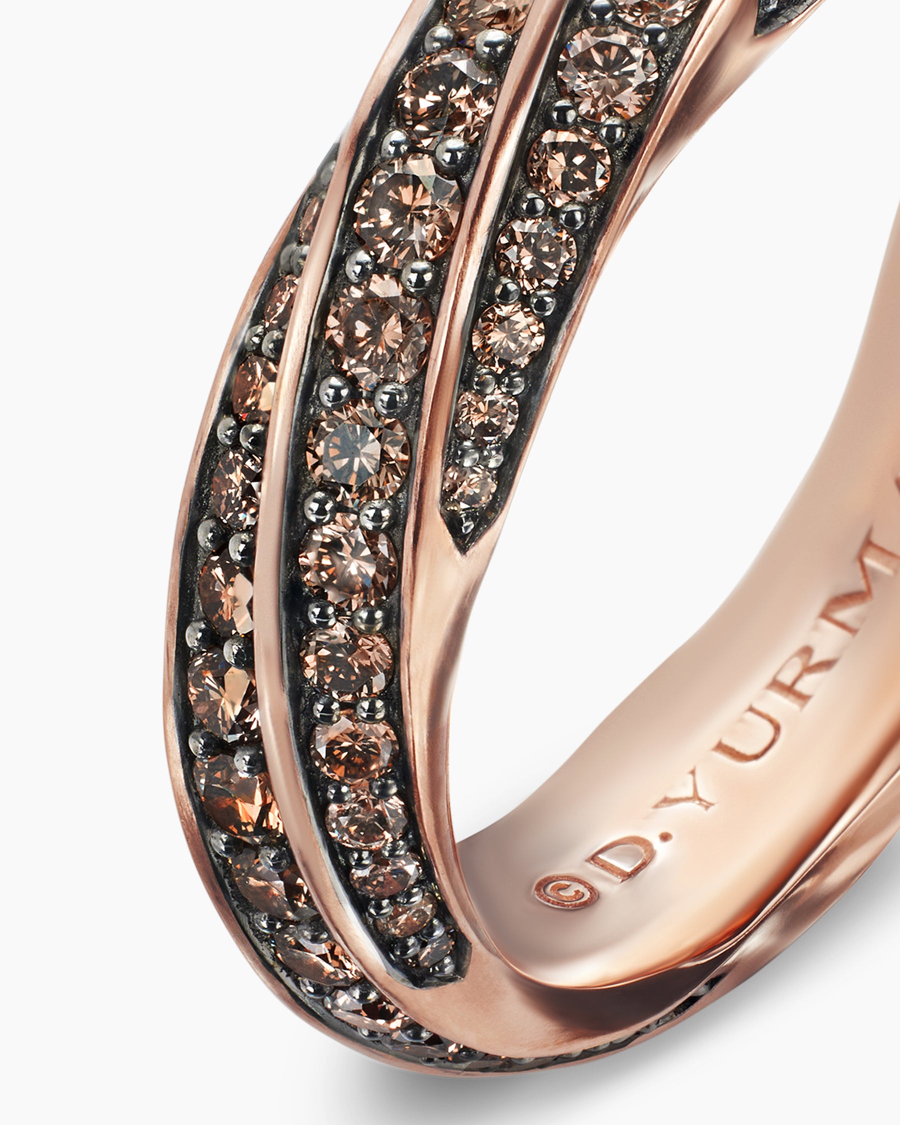 Cable Edge Band Ring in 18K Rose Gold with Cognac Diamonds, 6mm - Image 6