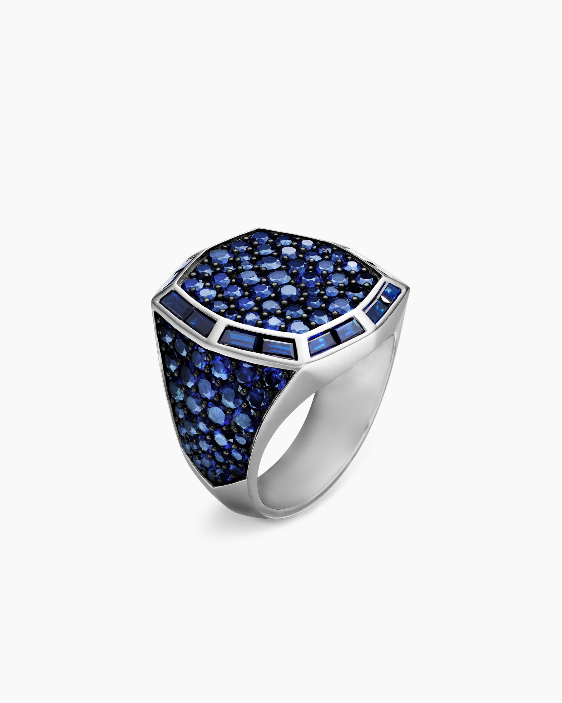 Streamline Signet Ring in 18K White Gold with Blue Sapphires, 23mm - Image 3
