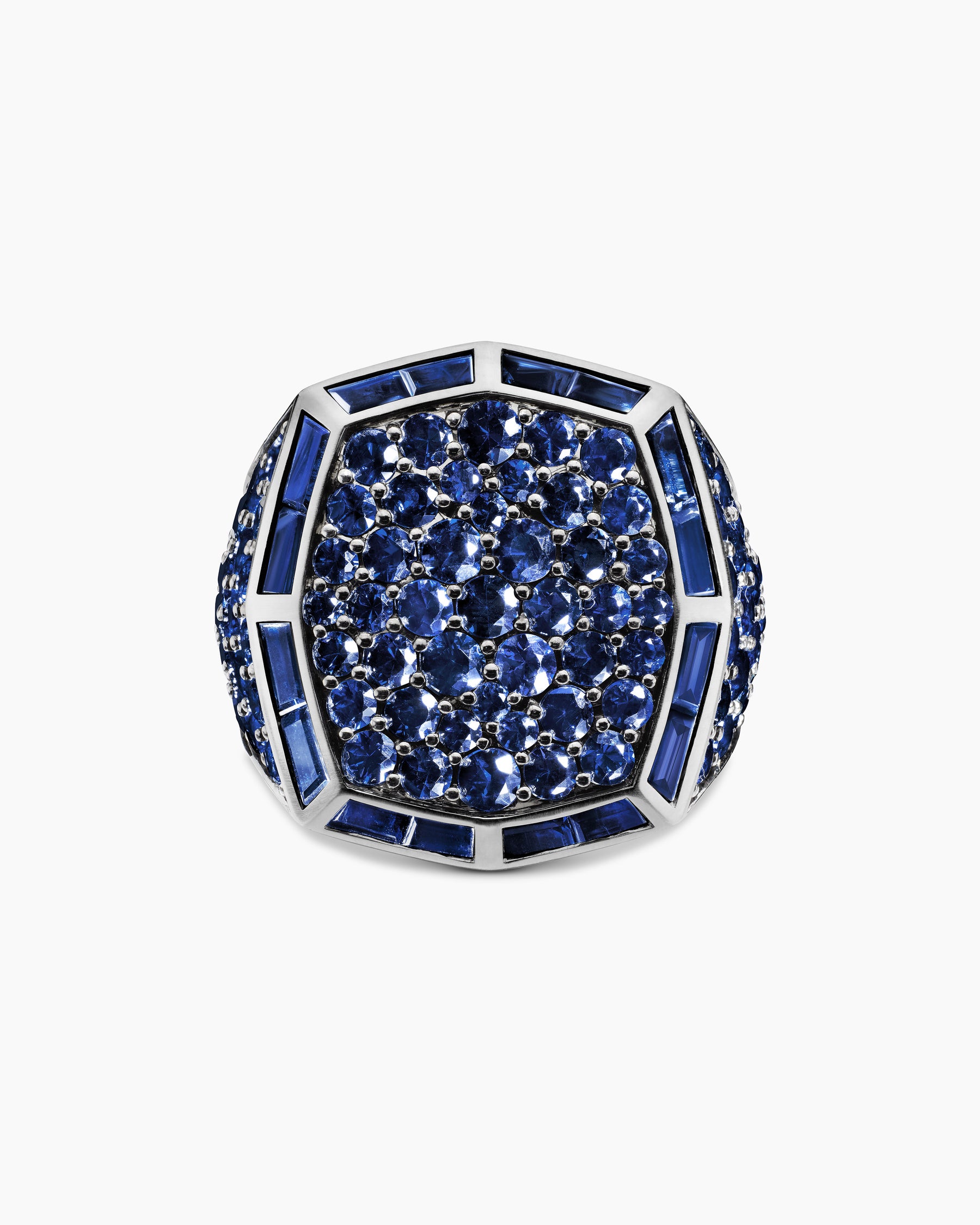 Streamline Signet Ring in 18K White Gold with Blue Sapphires, 23mm - Image 4