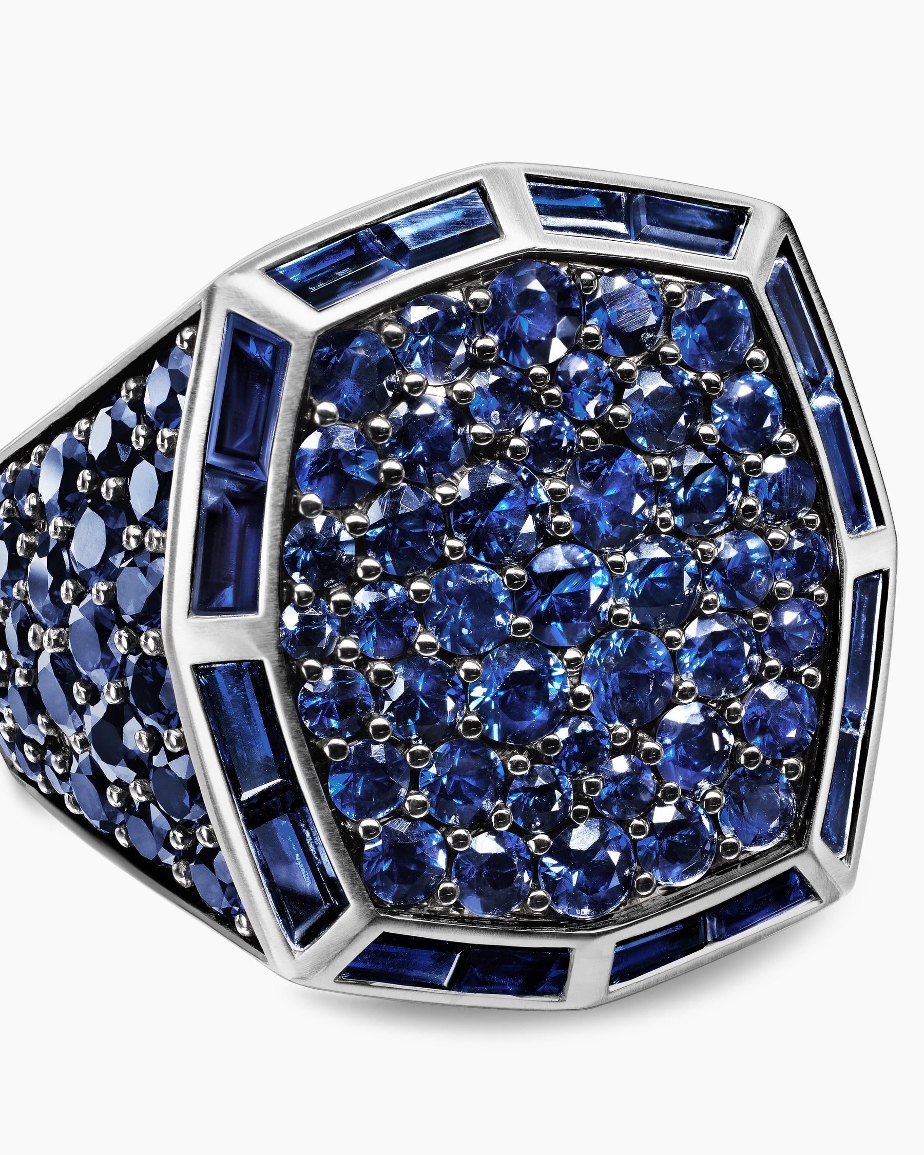 Streamline Signet Ring in 18K White Gold with Blue Sapphires, 23mm - Image 5