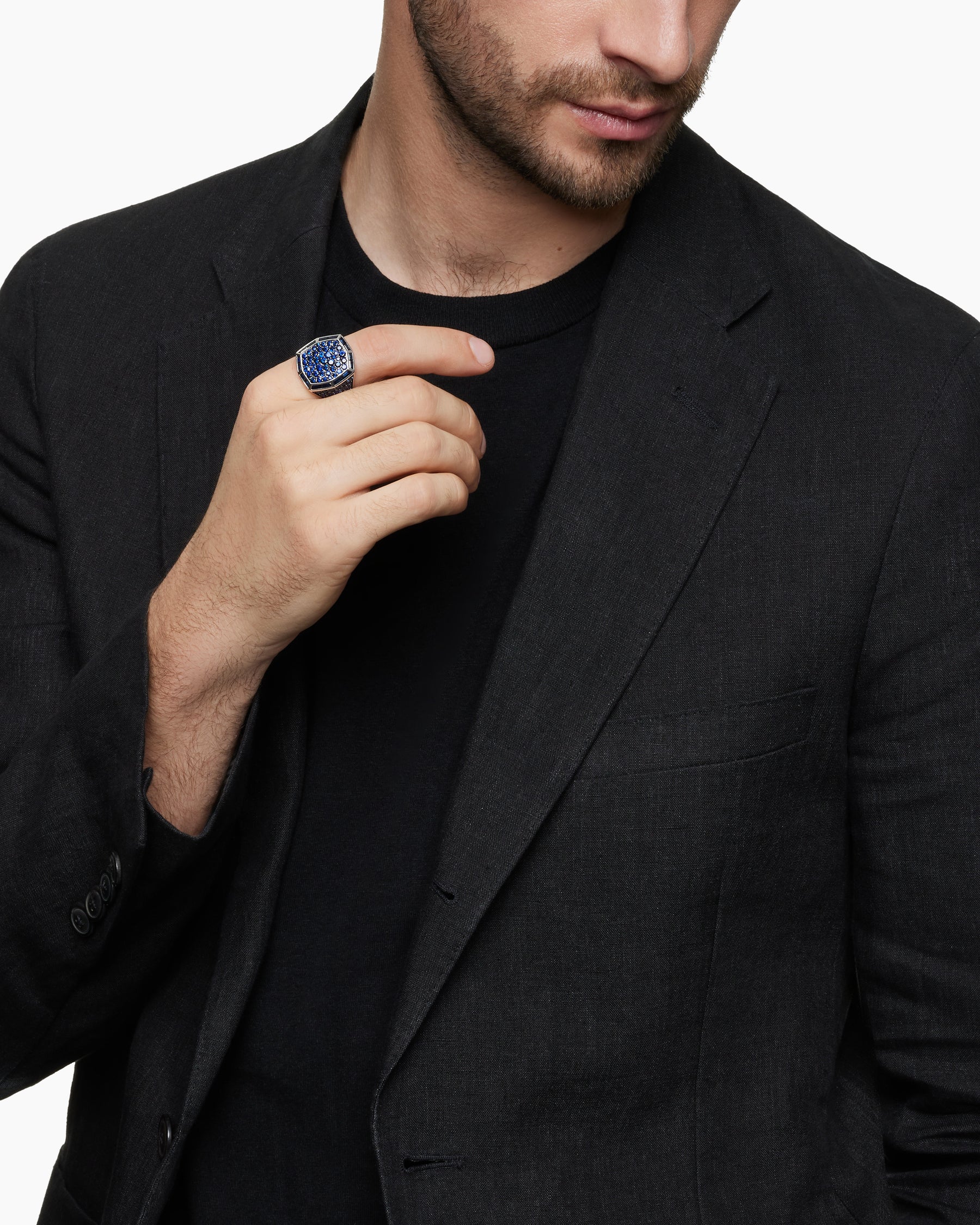 Alternative view of Streamline Signet Ring in 18K White Gold with Blue Sapphires, 23mm
