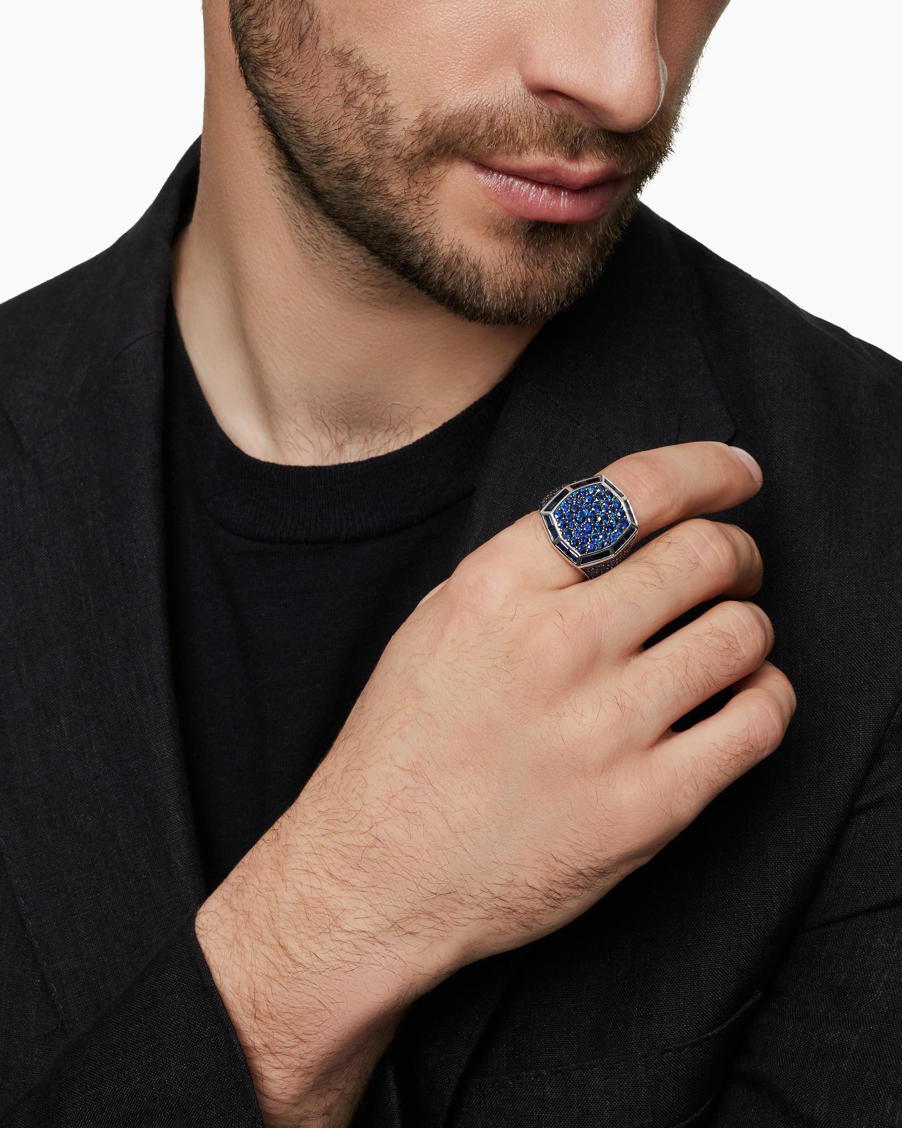 Streamline Signet Ring in 18K White Gold with Blue Sapphires, 23mm - Image 7