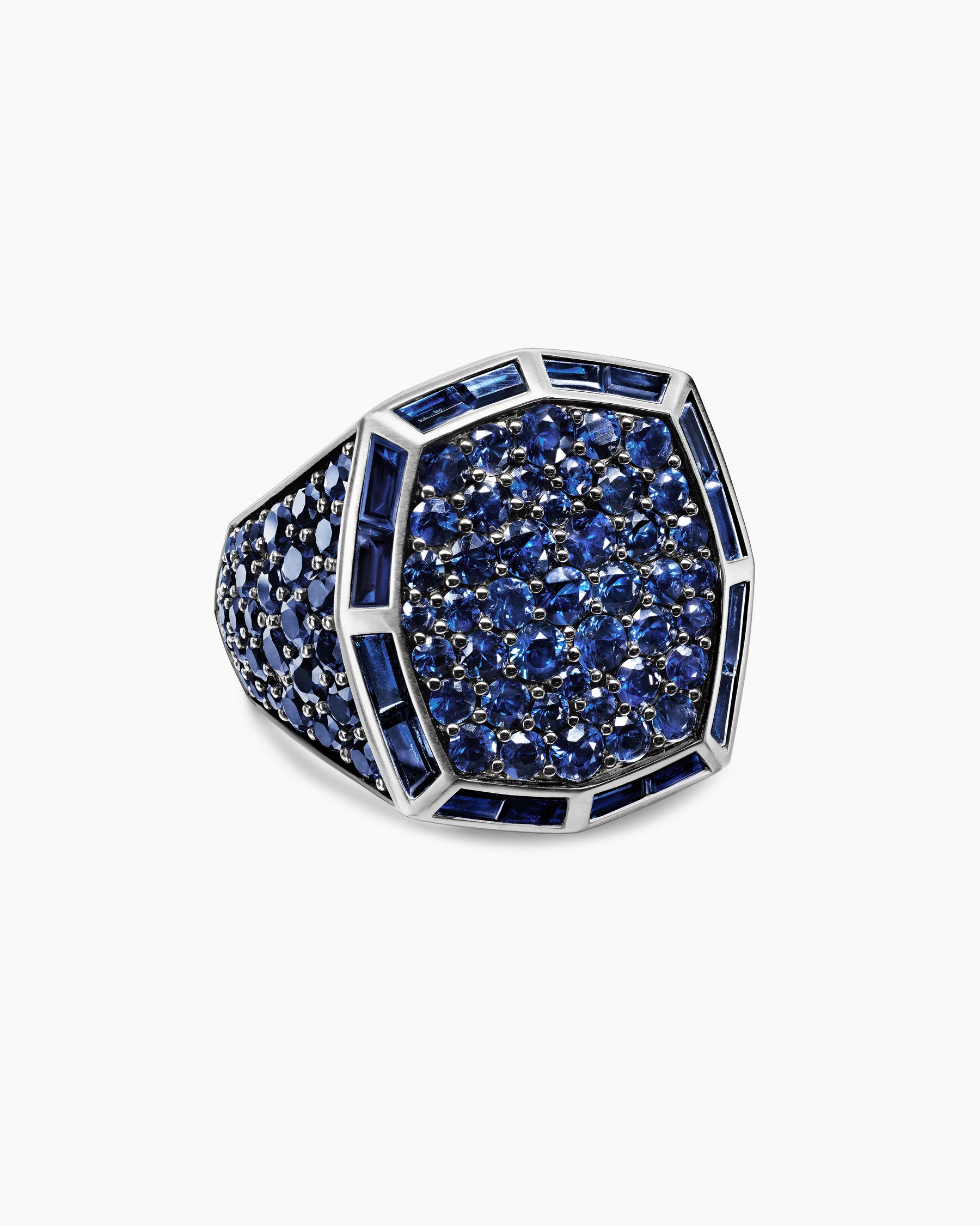 Streamline Signet Ring in 18K White Gold with Blue Sapphires, 23mm