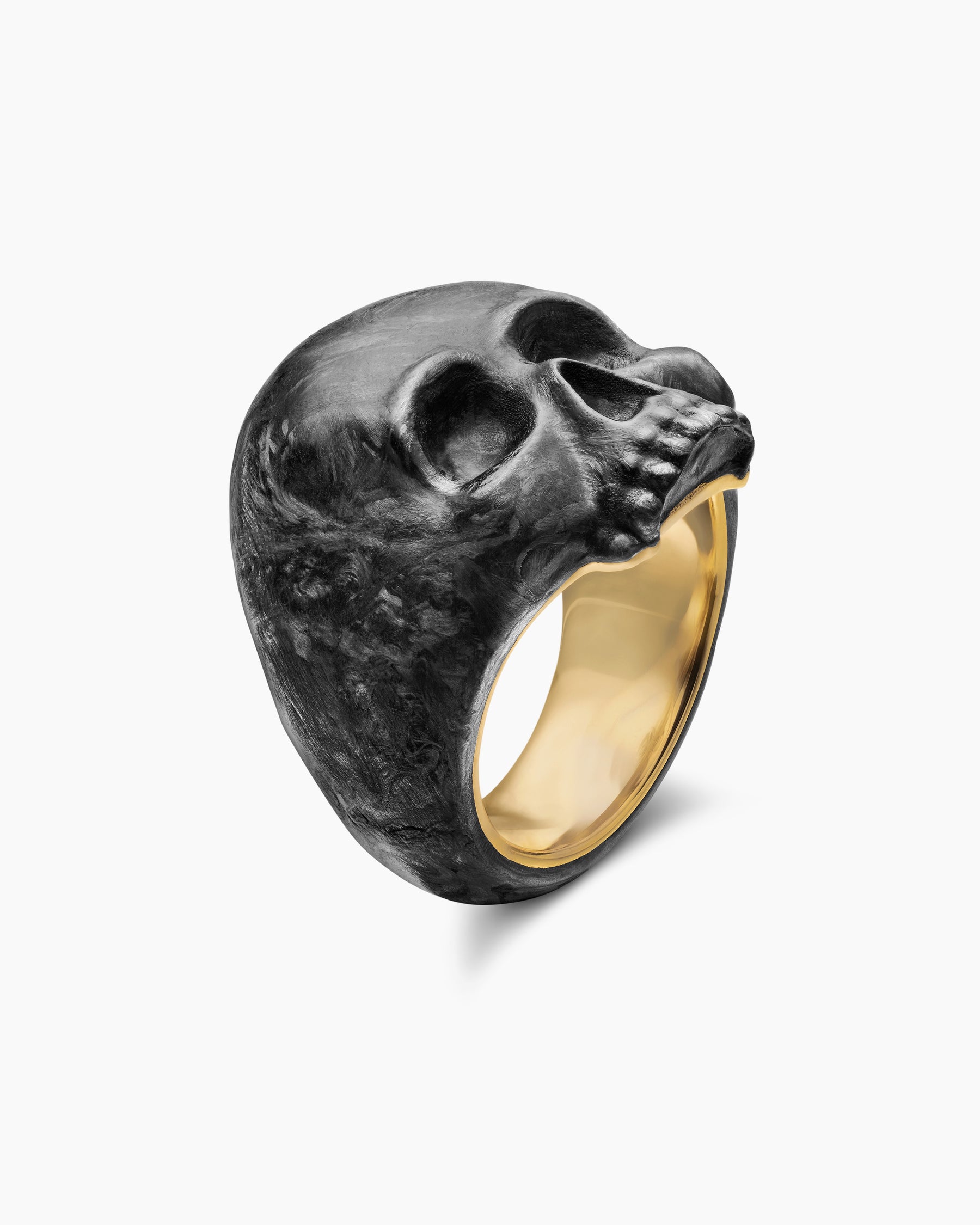 Memento Mori Skull Ring in 18K Yellow Gold with Forged Carbon, 22mm - Image 3
