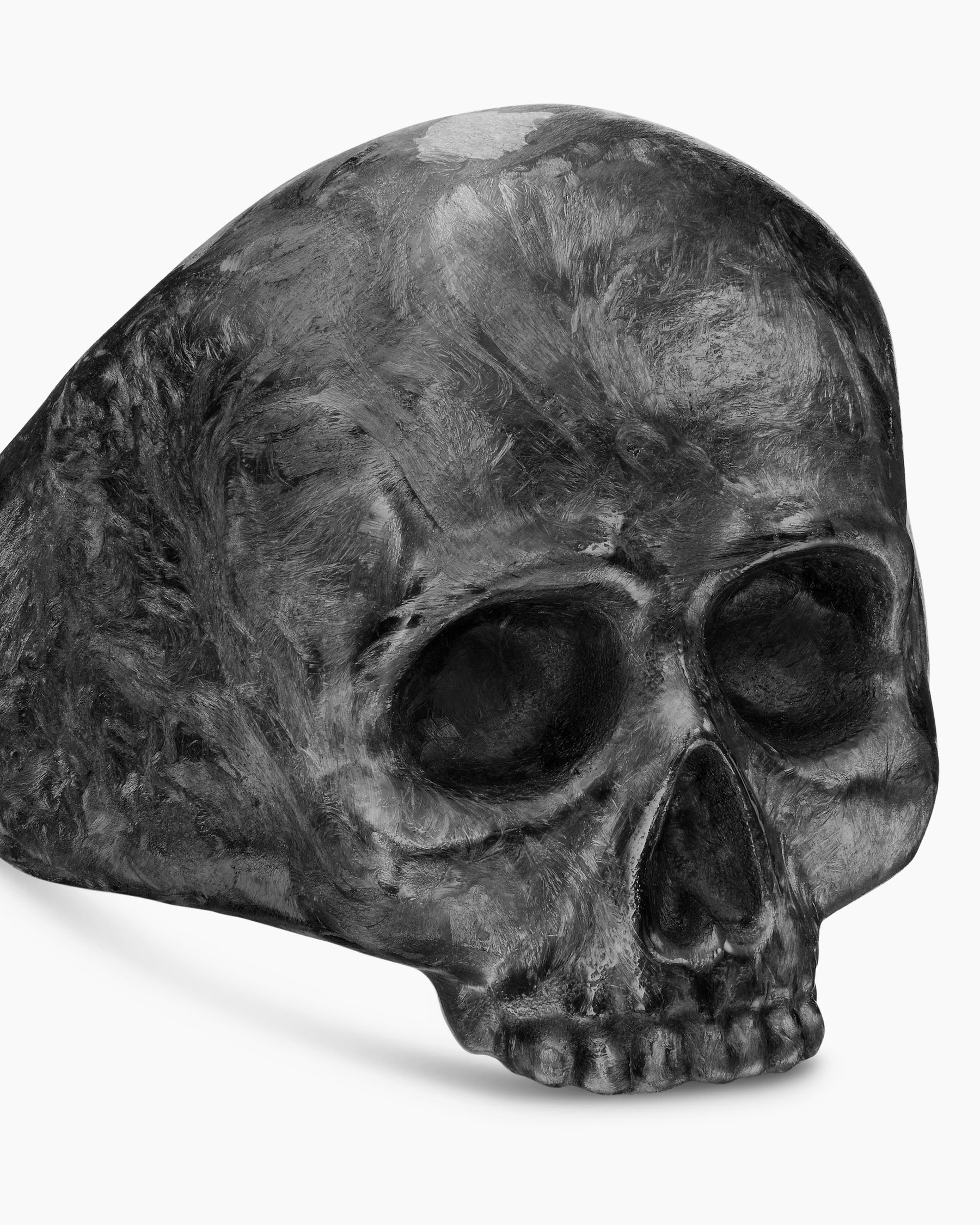 Memento Mori Skull Ring in 18K Yellow Gold with Forged Carbon, 22mm - Image 5