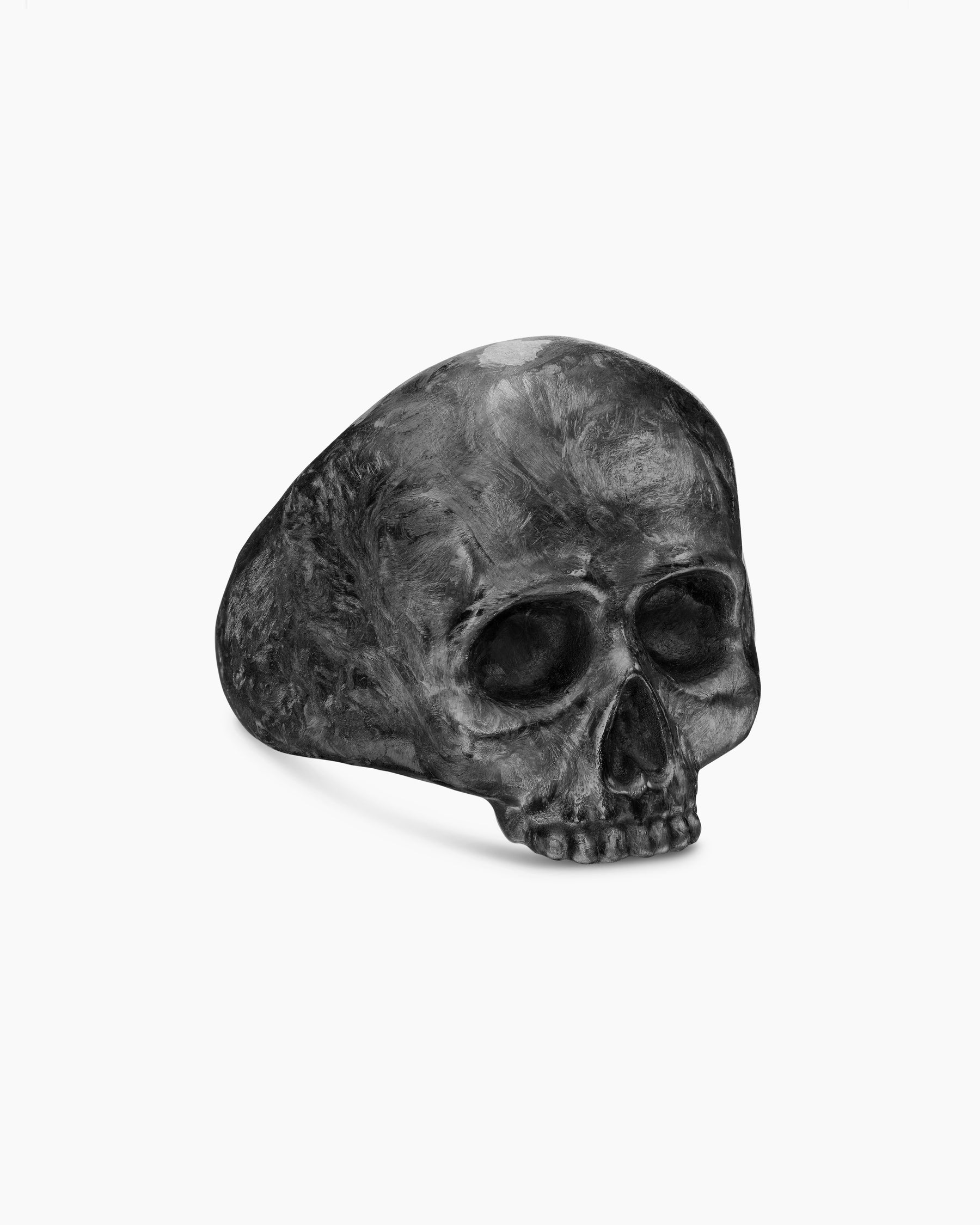 Memento Mori Skull Ring in 18K Yellow Gold with Forged Carbon, 22mm