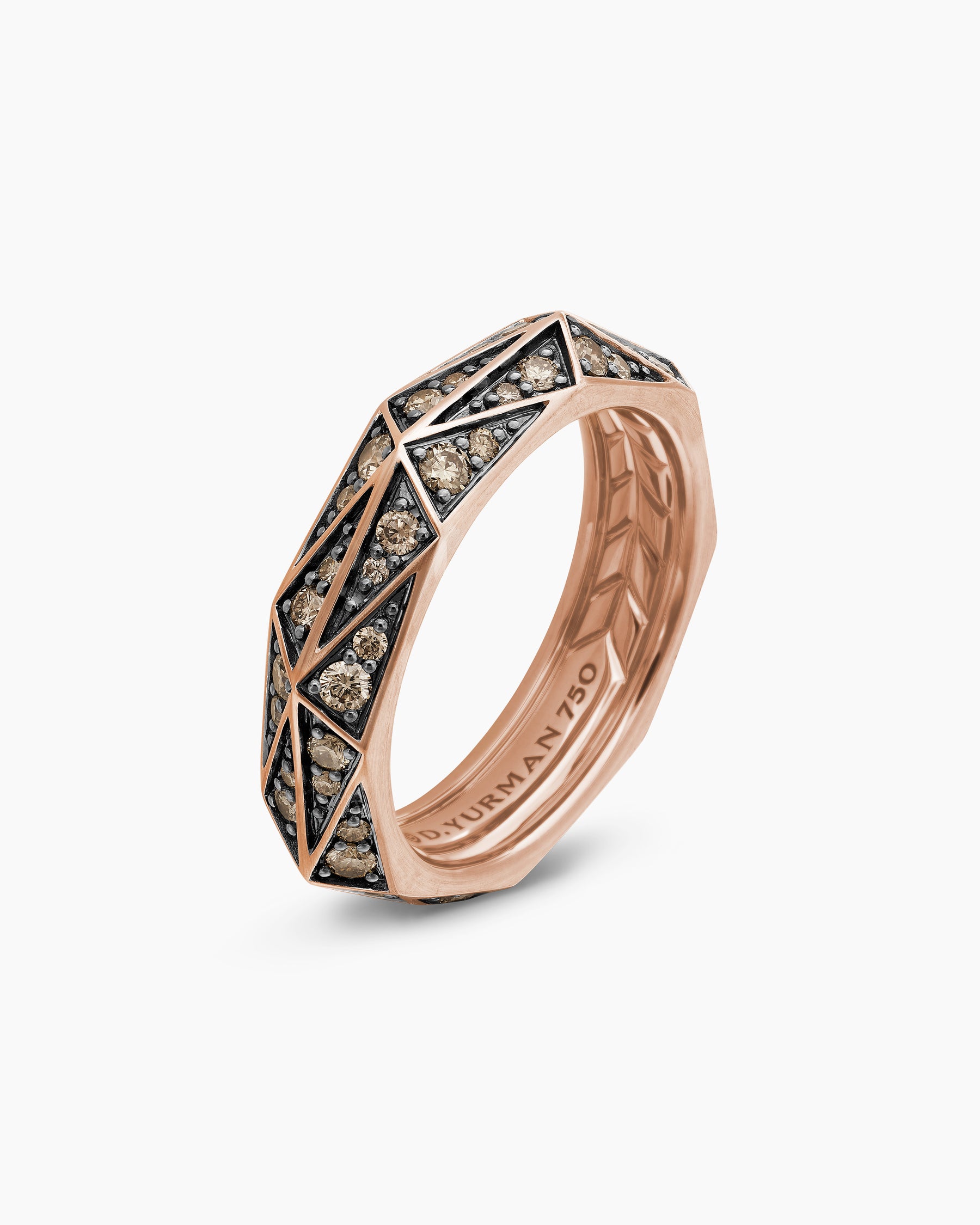 Faceted Band Ring in 18K Rose Gold with Cognac Diamonds, 6.2mm - Image 3