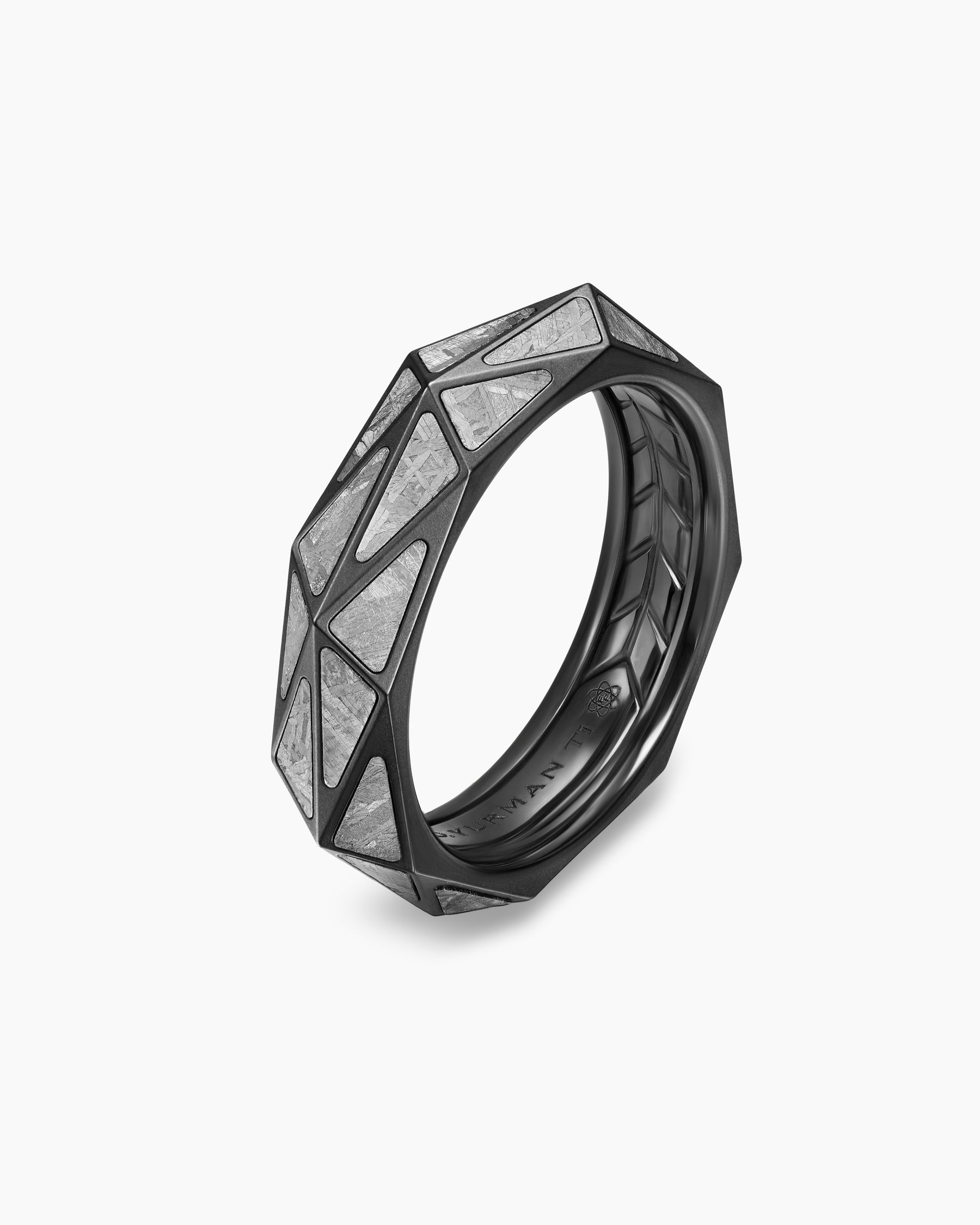 Faceted Band Ring in Black Titanium with Meteorite, 6.2mm - Image 3