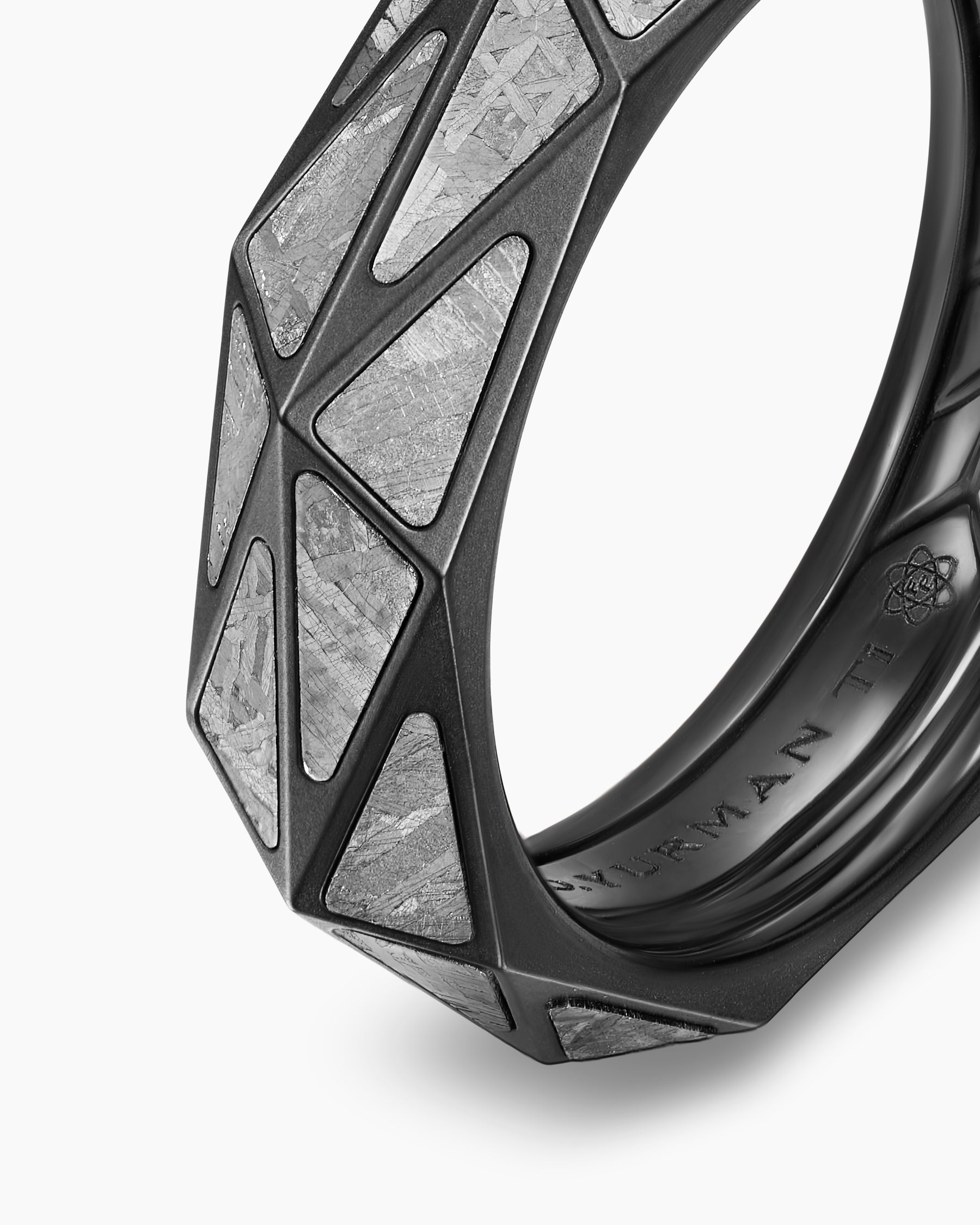Faceted Band Ring in Black Titanium with Meteorite, 6.2mm - Image 5