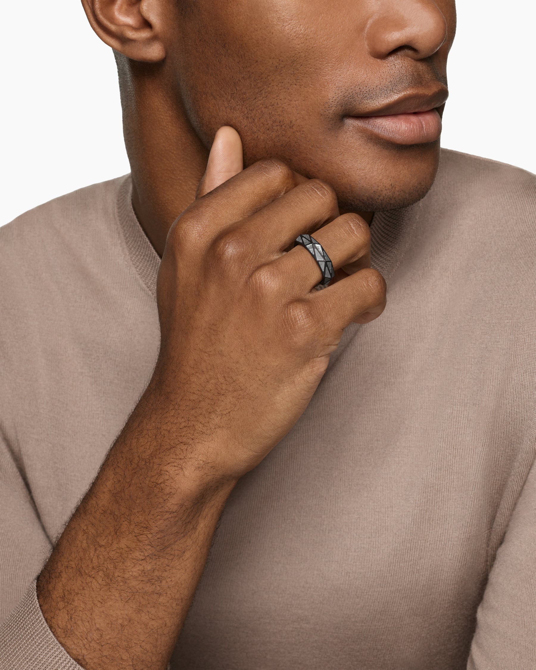 Faceted Band Ring in Black Titanium with Meteorite, 6.2mm - Image 2