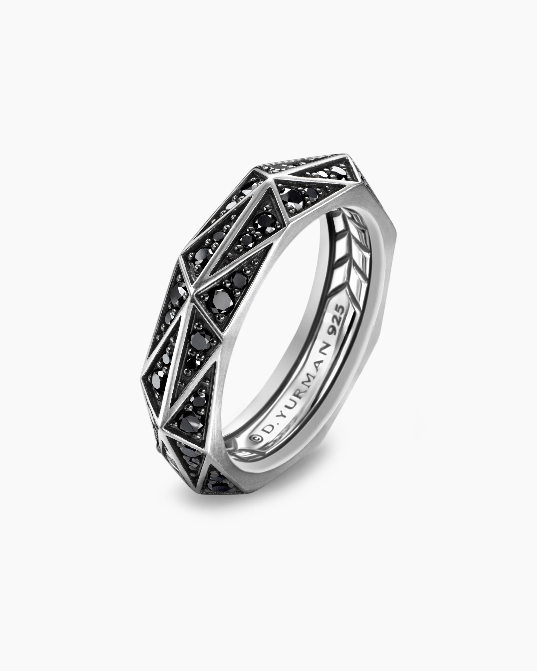 Faceted Band Ring in Sterling Silver with Black Diamonds, 6.2mm - Image 3