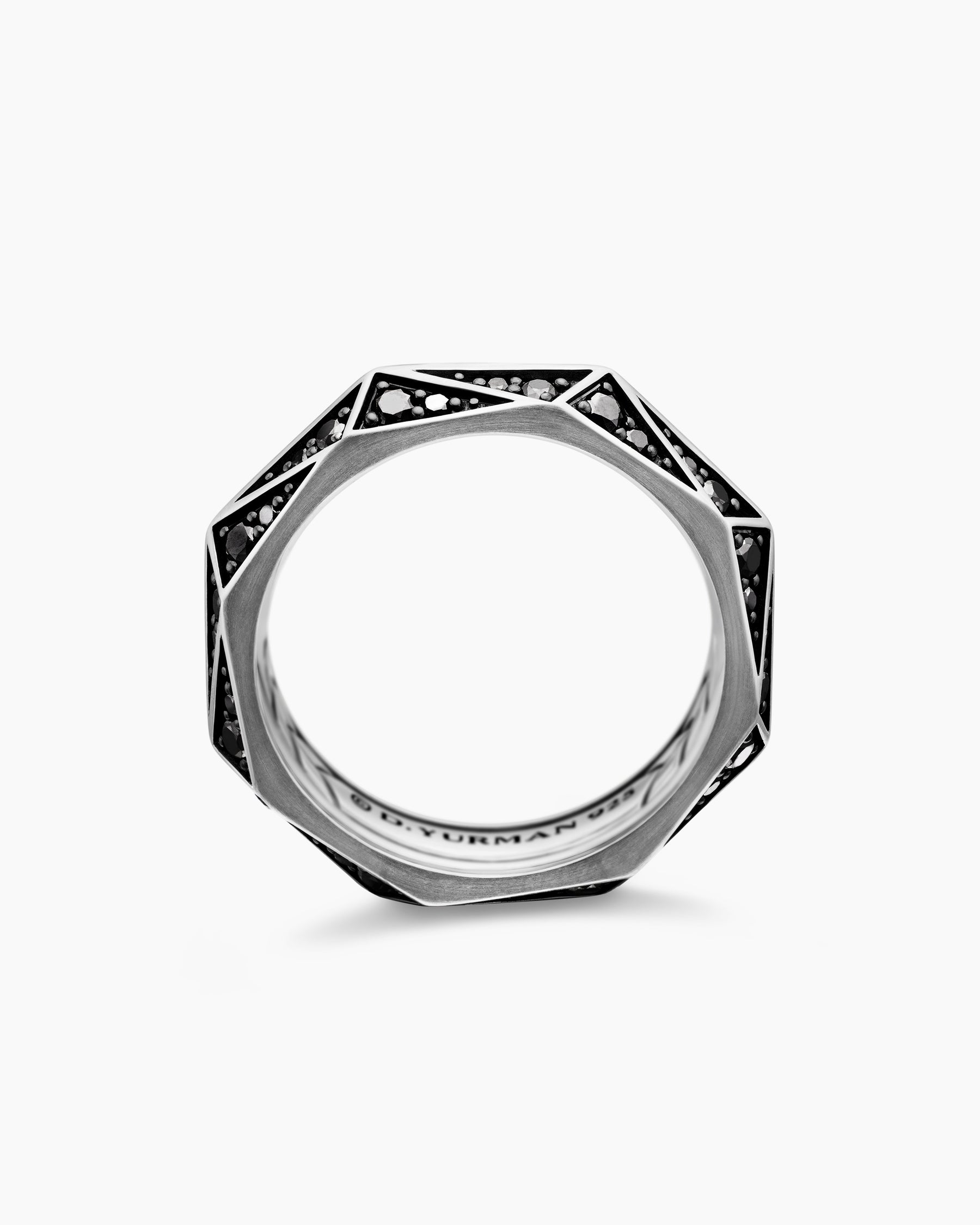 Faceted Band Ring in Sterling Silver with Black Diamonds, 6.2mm - Image 5
