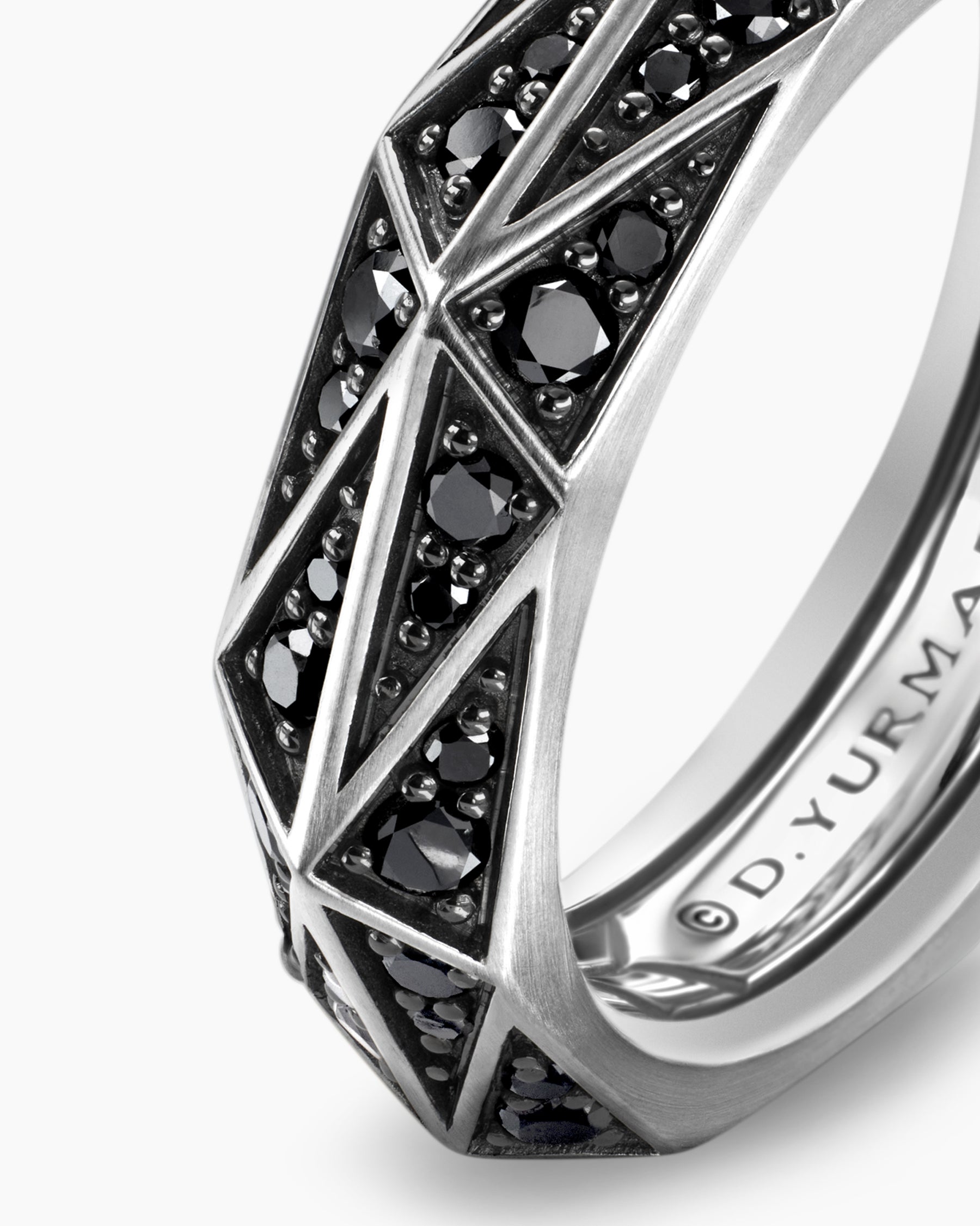 Faceted Band Ring in Sterling Silver with Black Diamonds, 6.2mm - Image 6