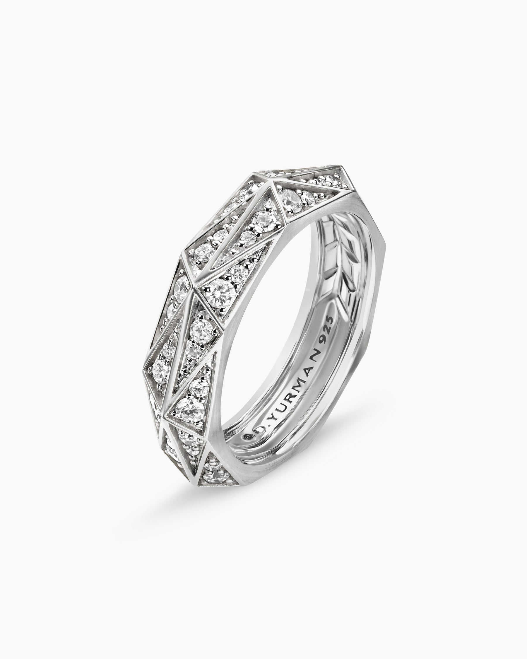 Faceted Band Ring in Sterling Silver with Diamonds, 6.2mm - Image 3