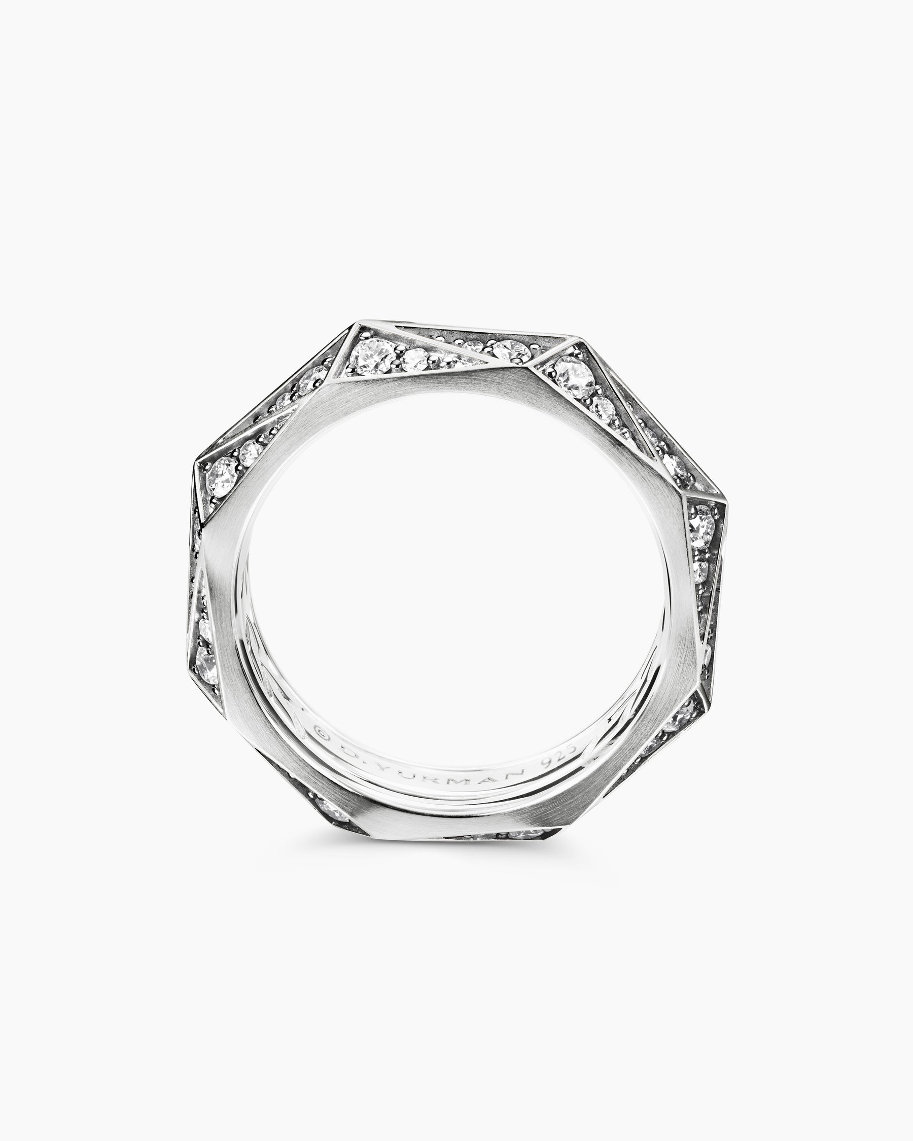 Faceted Band Ring in Sterling Silver with Diamonds, 6.2mm - Image 5