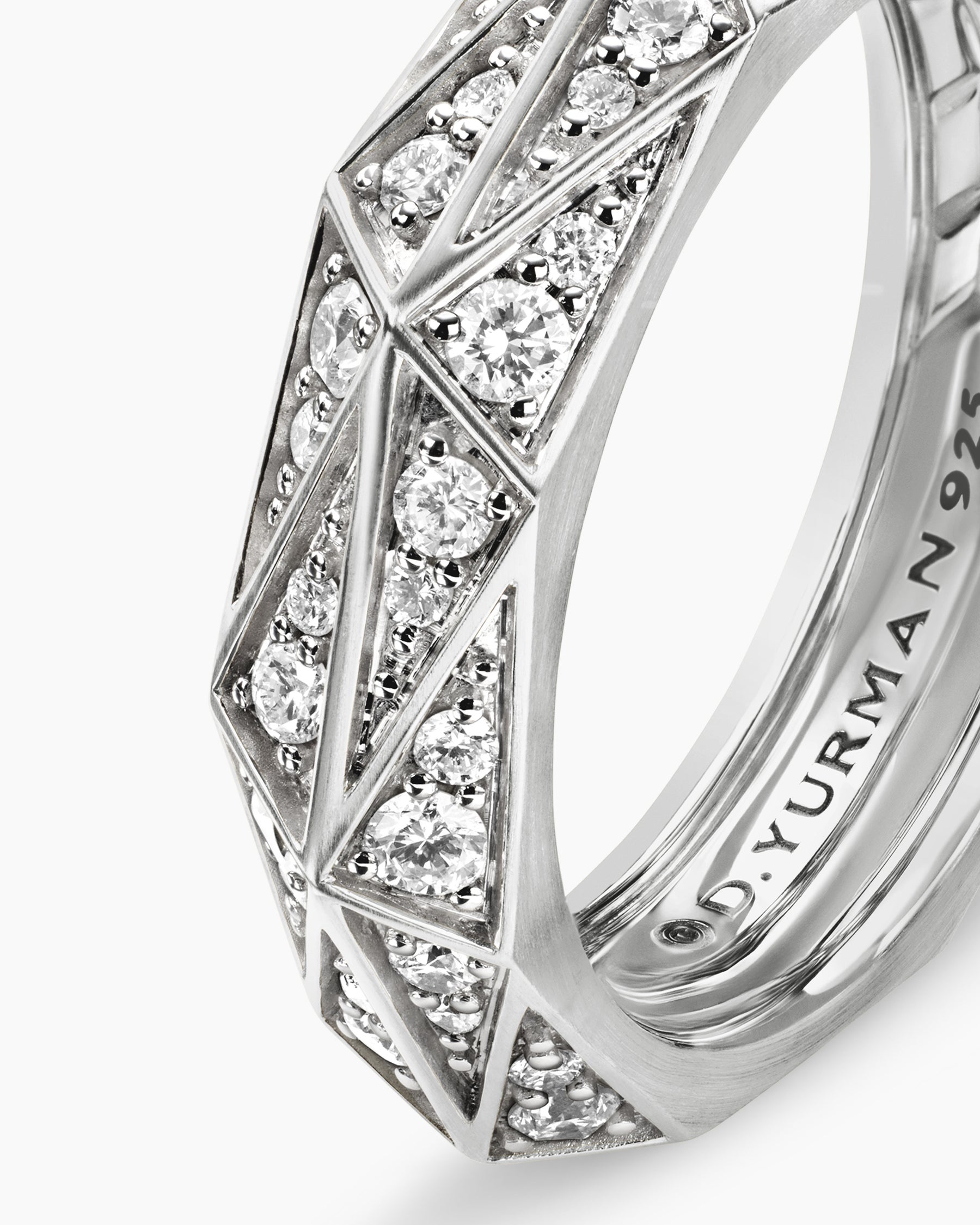 Faceted Band Ring in Sterling Silver with Diamonds, 6.2mm - Image 6