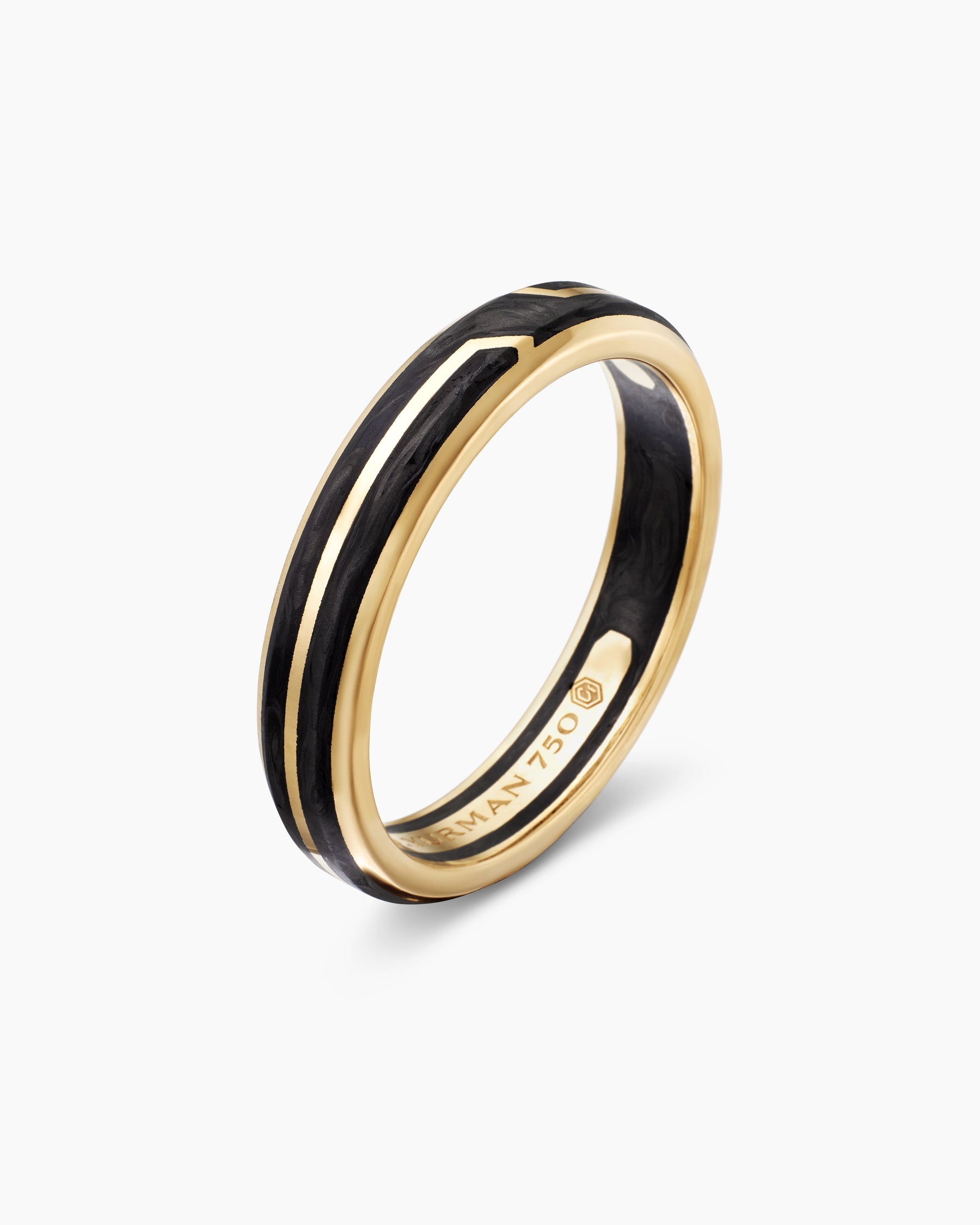 Forged Carbon Band Ring in 18K Yellow Gold, 4mm - Image 3