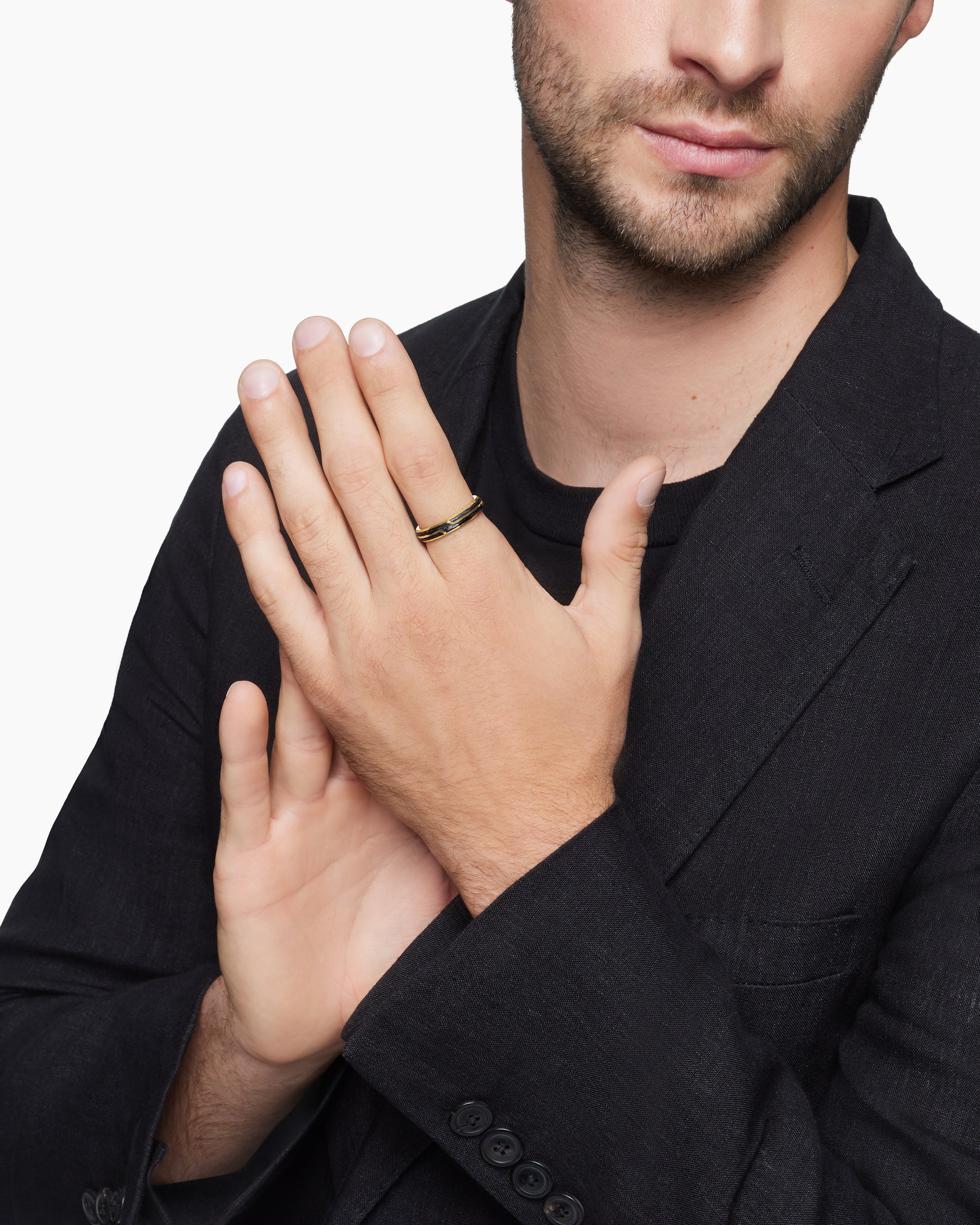 Alternative view of Forged Carbon Band Ring in 18K Yellow Gold, 4mm