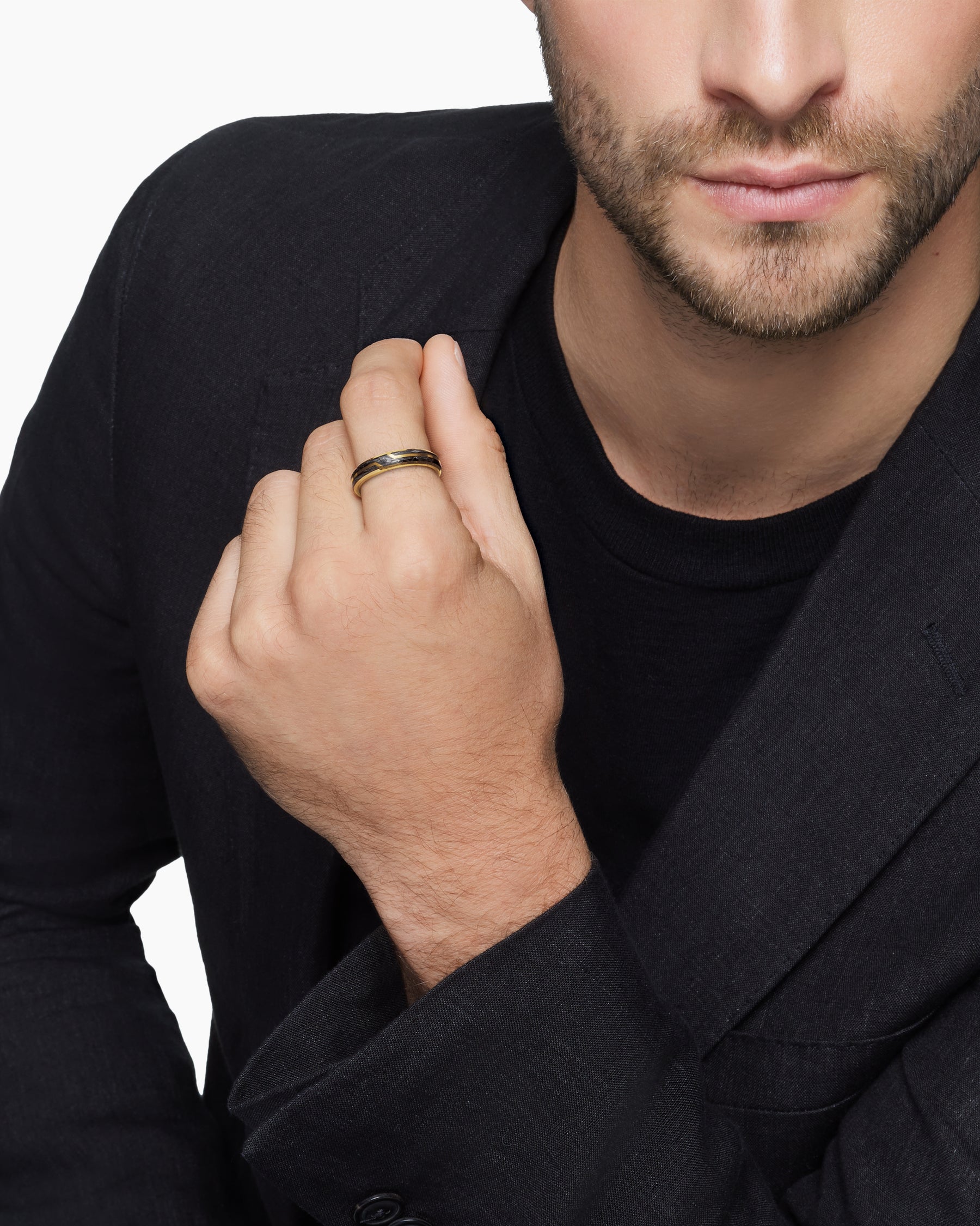 Forged Carbon Band Ring in 18K Yellow Gold, 4mm - Image 8
