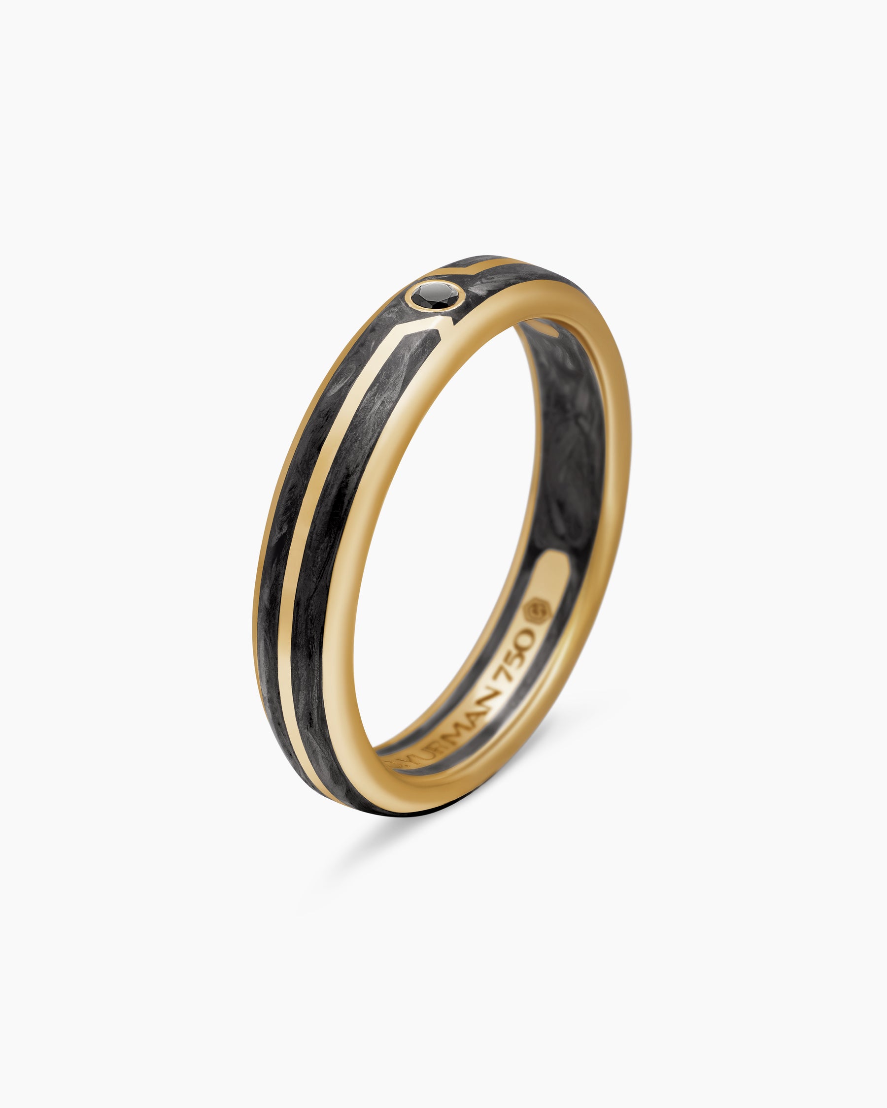 Forged Carbon Band Ring in 18K Yellow Gold with Center Black Diamond, 4mm - Image 3