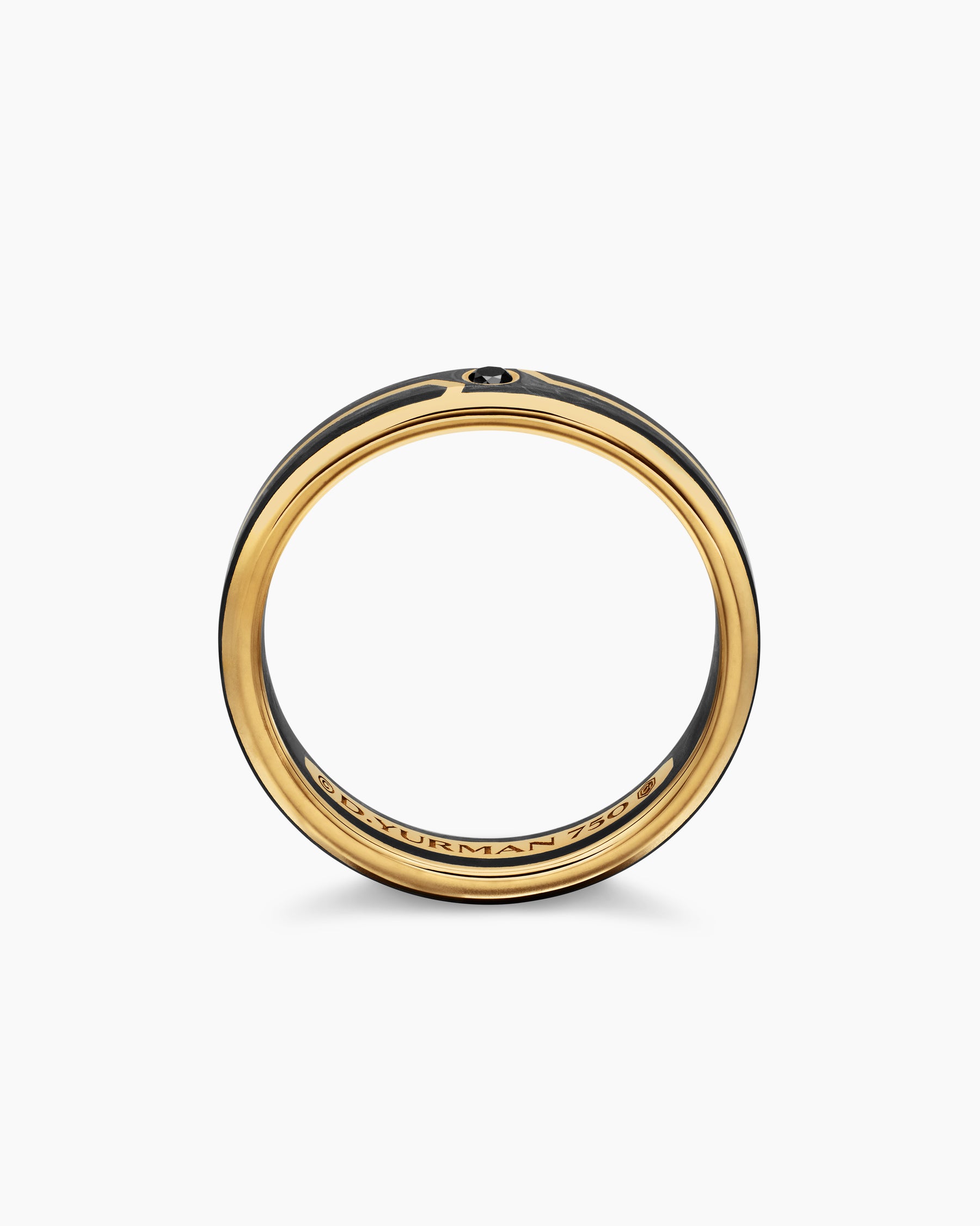 Forged Carbon Band Ring in 18K Yellow Gold with Center Black Diamond, 4mm - Image 5