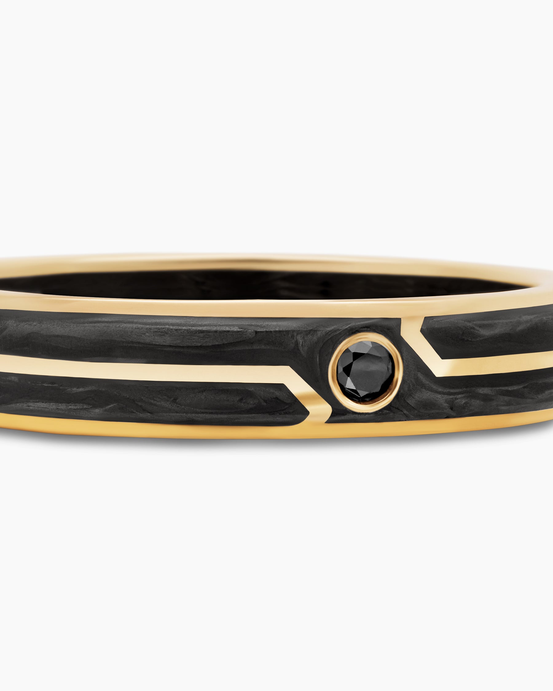 Forged Carbon Band Ring in 18K Yellow Gold with Center Black Diamond, 4mm - Image 7