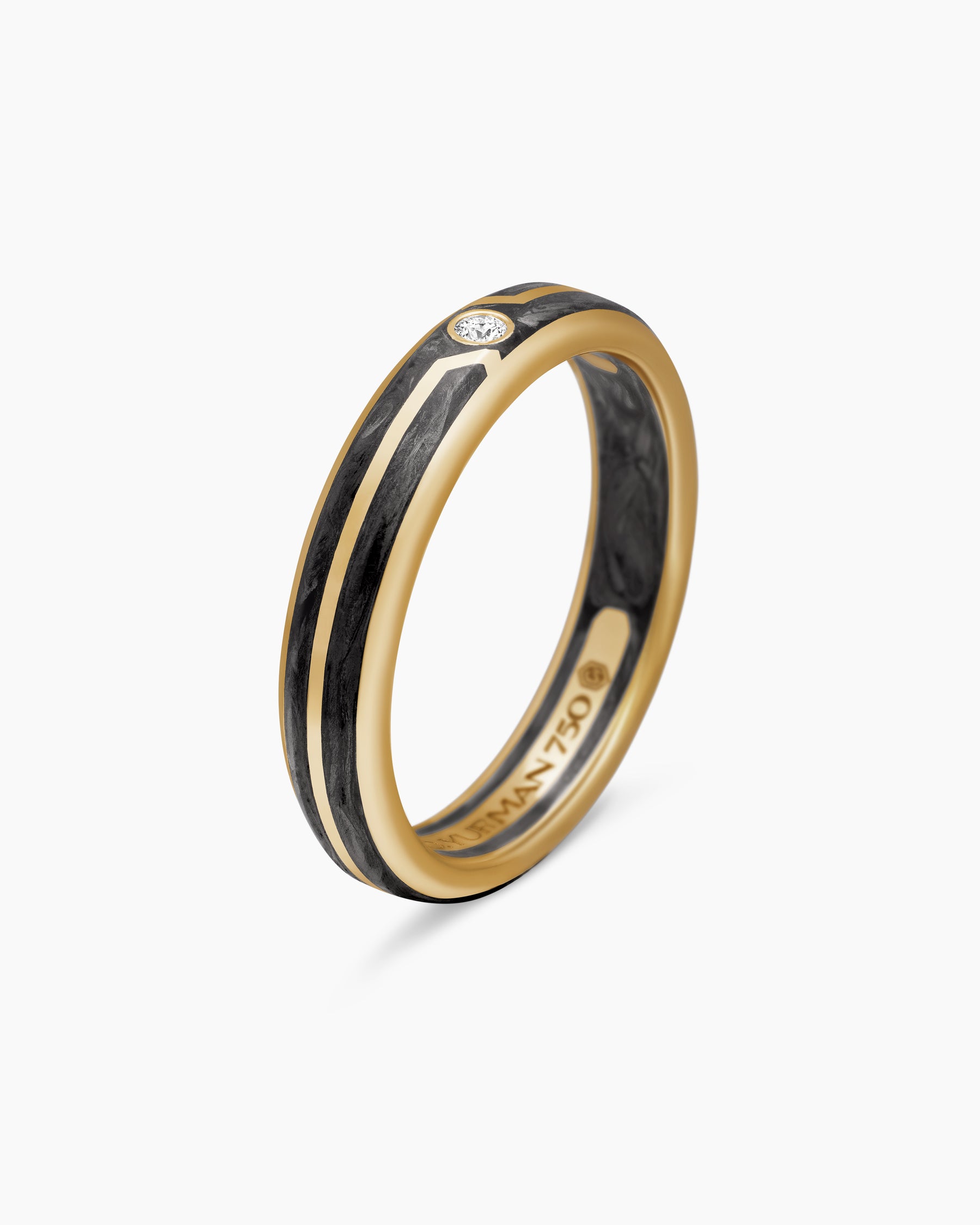 Forged Carbon Band Ring in 18K Yellow Gold with Center Diamond, 4mm - Image 3