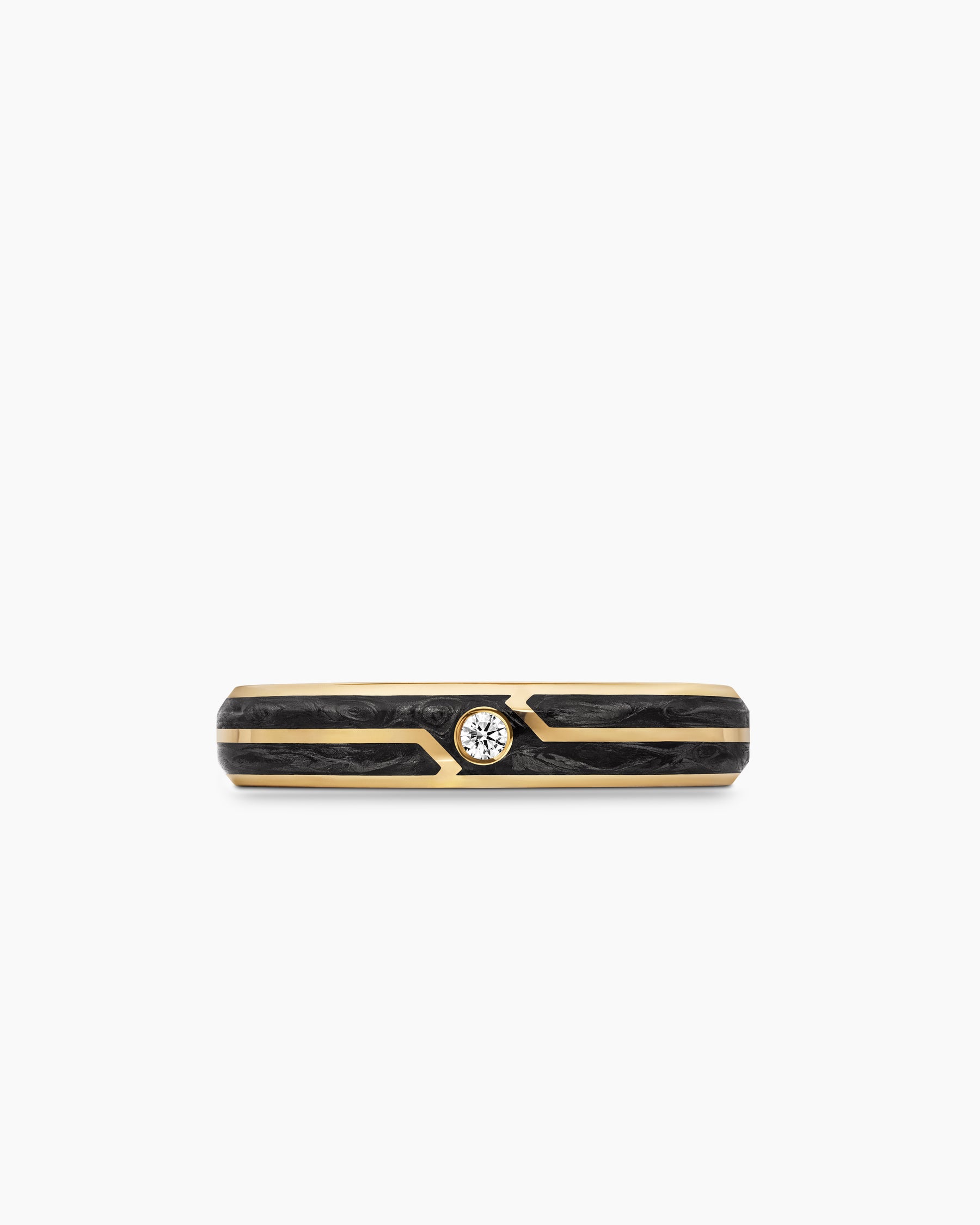 Forged Carbon Band Ring in 18K Yellow Gold with Center Diamond, 4mm - Image 4