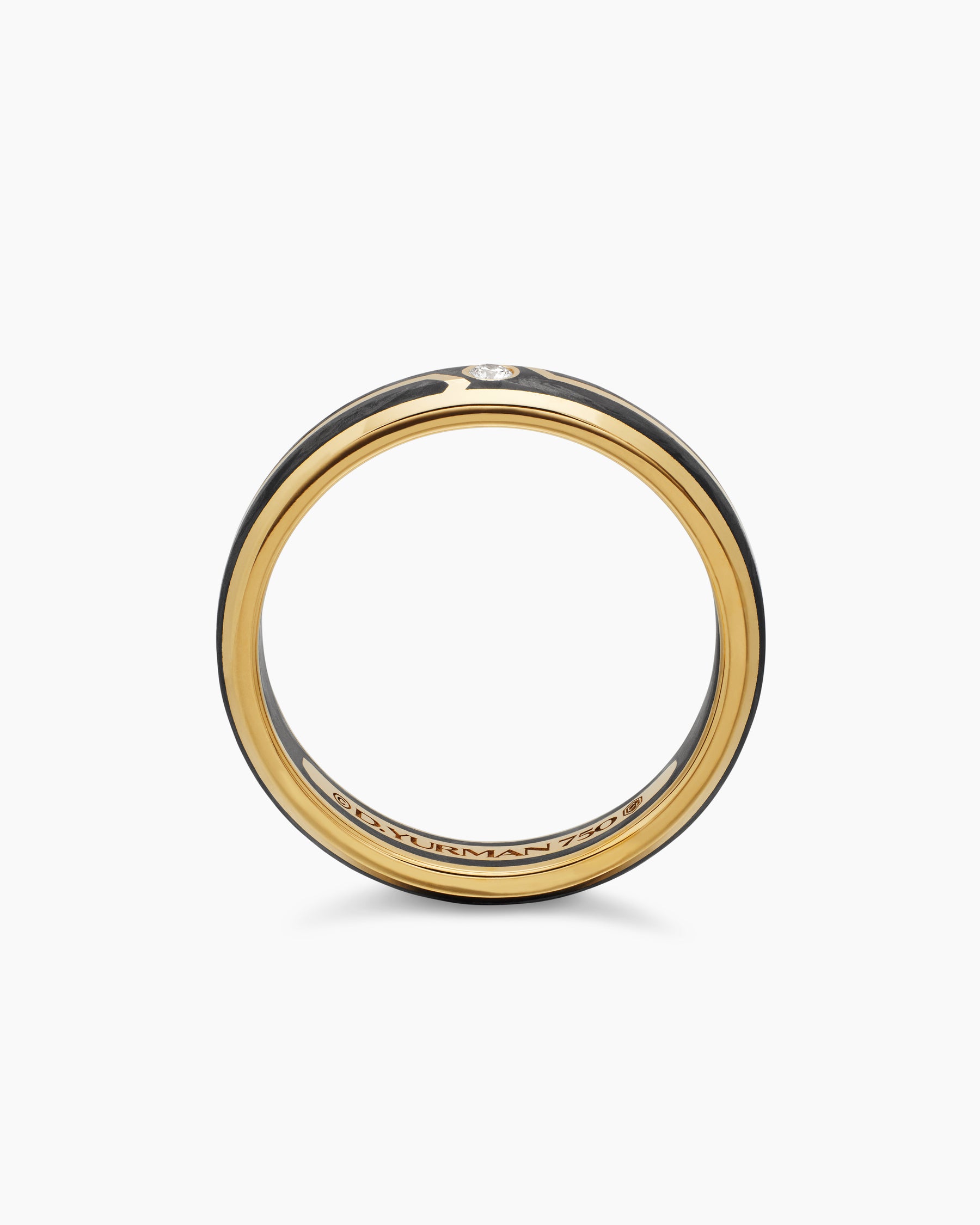 Forged Carbon Band Ring in 18K Yellow Gold with Center Diamond, 4mm - Image 5