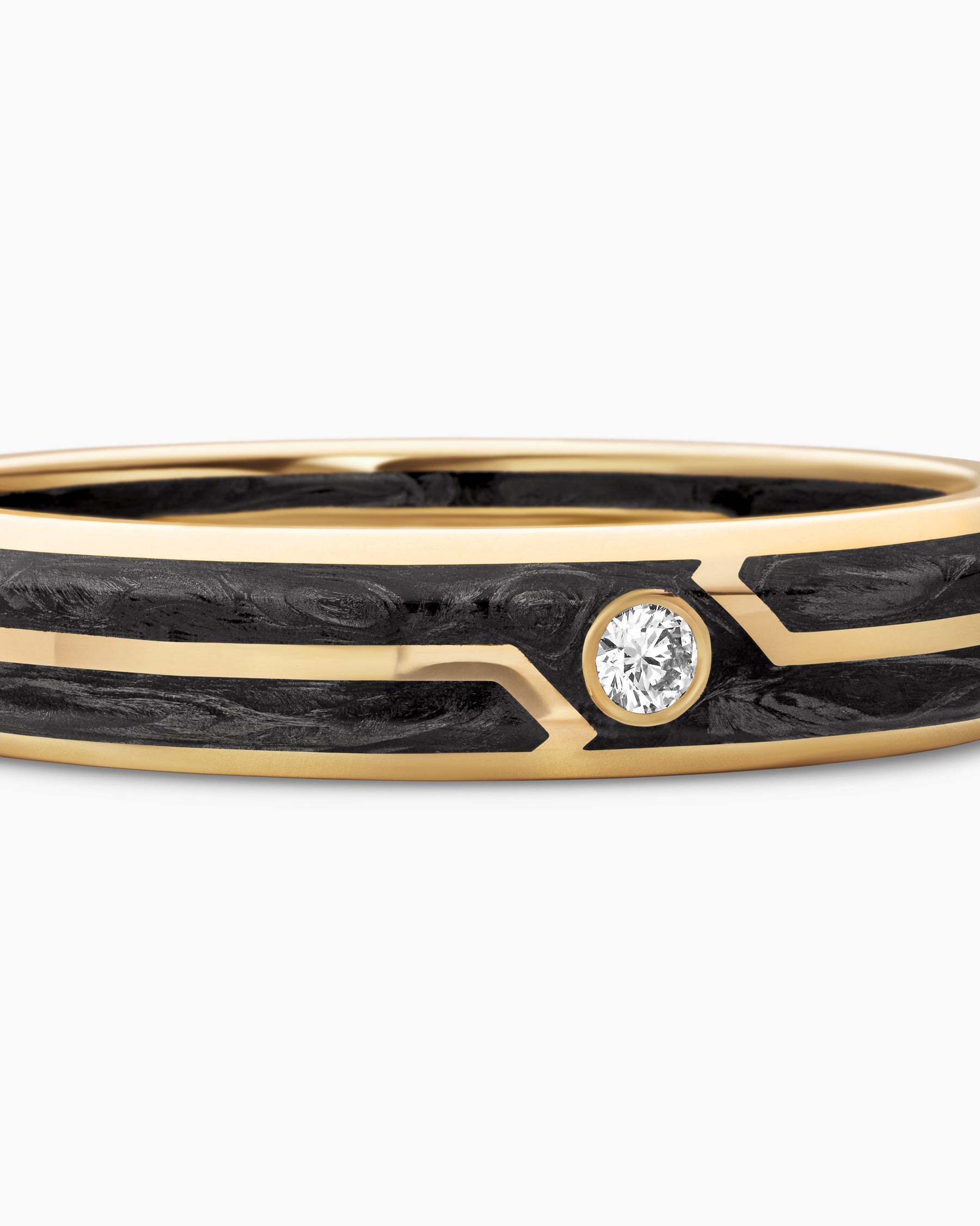 Forged Carbon Band Ring in 18K Yellow Gold with Center Diamond, 4mm - Image 7