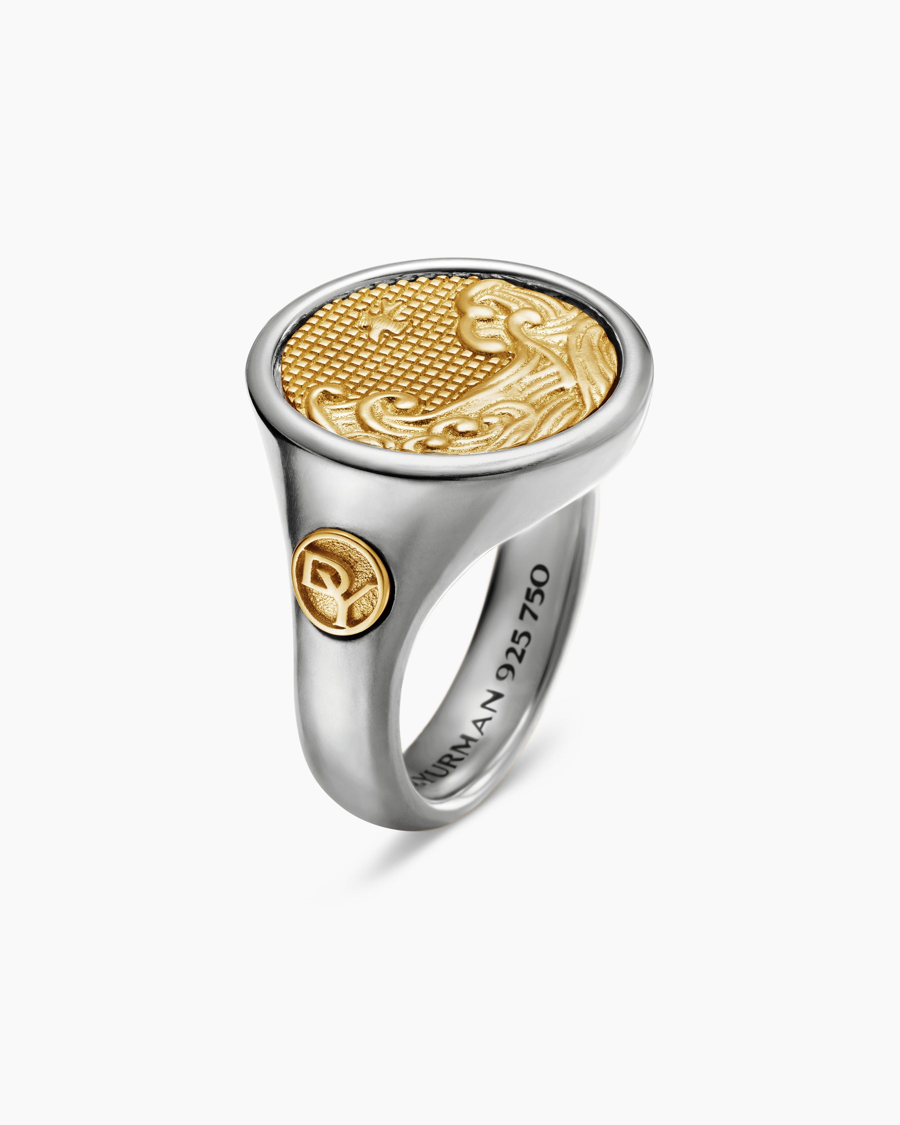 Water and Fire Duality Signet Ring in Sterling Silver with 18K Yellow Gold, 20mm - Image 3