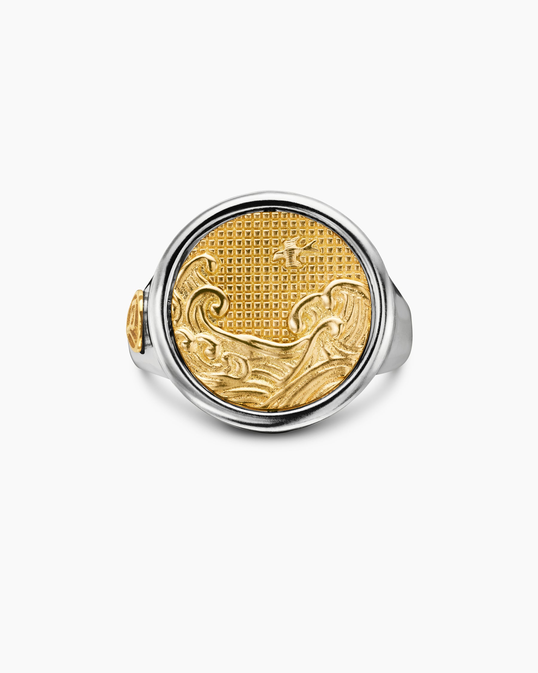 Water and Fire Duality Signet Ring in Sterling Silver with 18K Yellow Gold, 20mm - Image 4