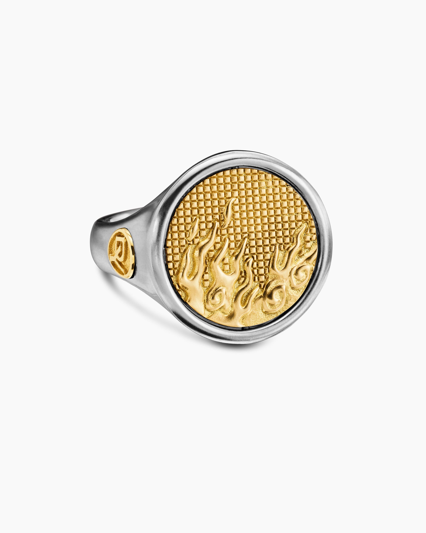 Water and Fire Duality Signet Ring in Sterling Silver with 18K Yellow Gold, 20mm - Image 5
