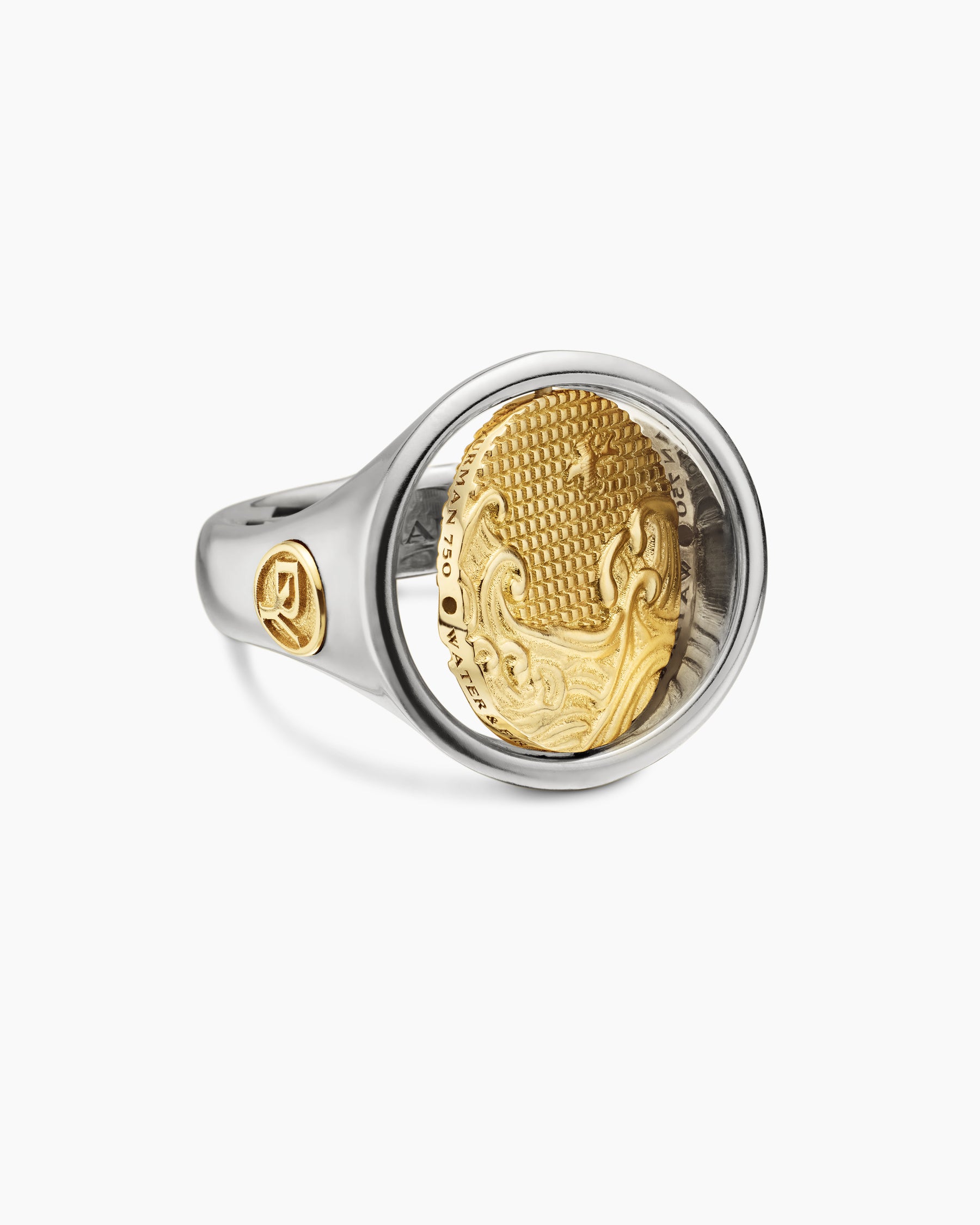 Water and Fire Duality Signet Ring in Sterling Silver with 18K Yellow Gold, 20mm - Image 7
