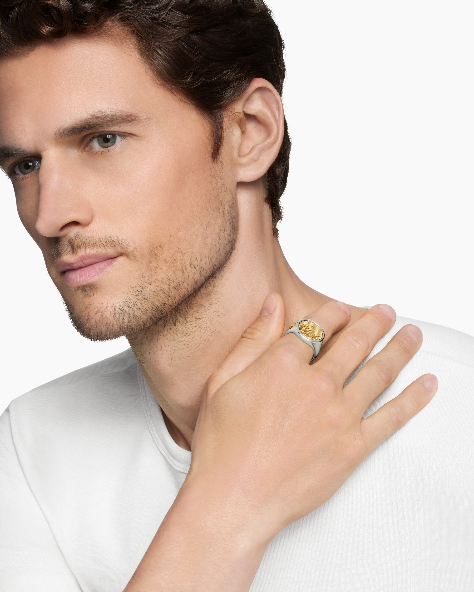 Water and Fire Duality Signet Ring in Sterling Silver with 18K Yellow Gold, 20mm - Image 8