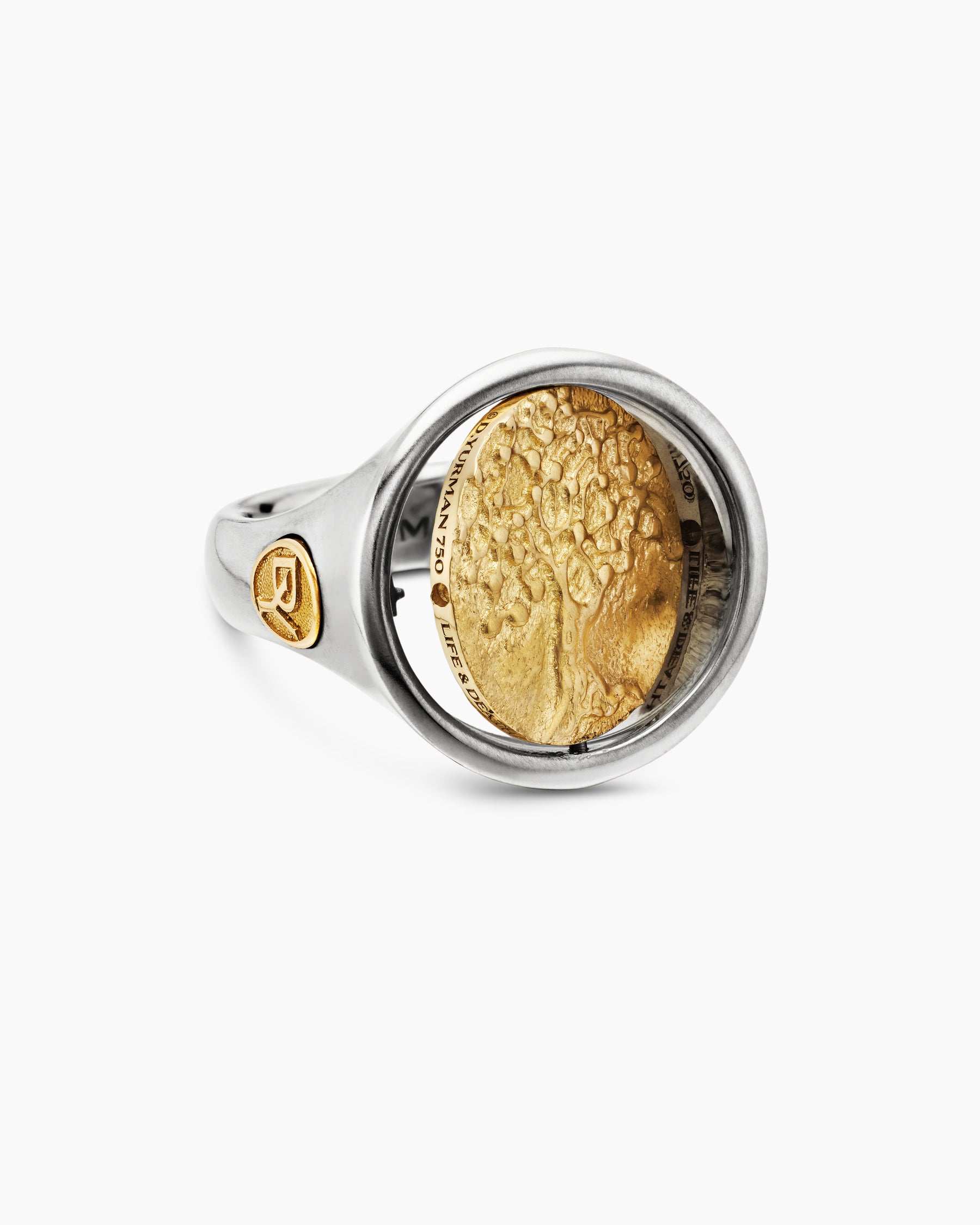 Life and Death Duality Signet Ring in Sterling Silver with 18K Yellow Gold, 20mm - Image 7