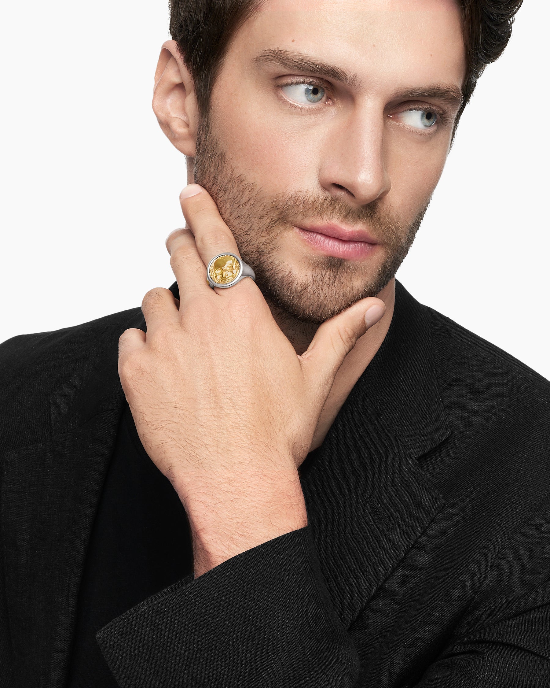 Life and Death Duality Signet Ring in Sterling Silver with 18K Yellow Gold, 20mm - Image 8